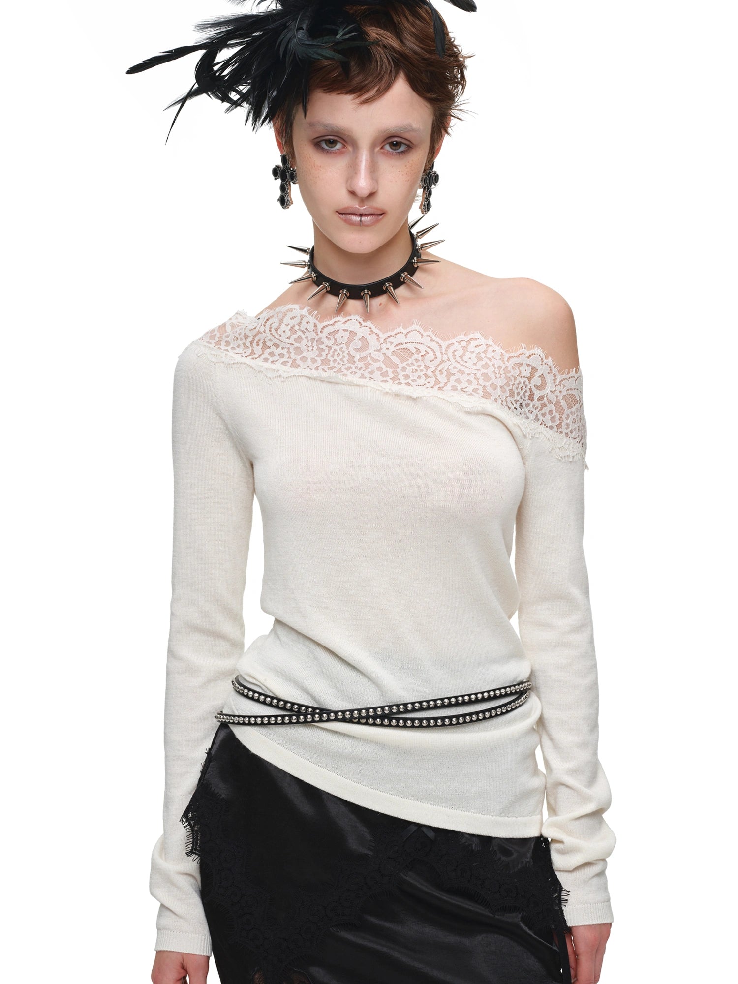 1Jinn Studio Lace Off-Shoulder Cashmere Blend Top | Canton Collective