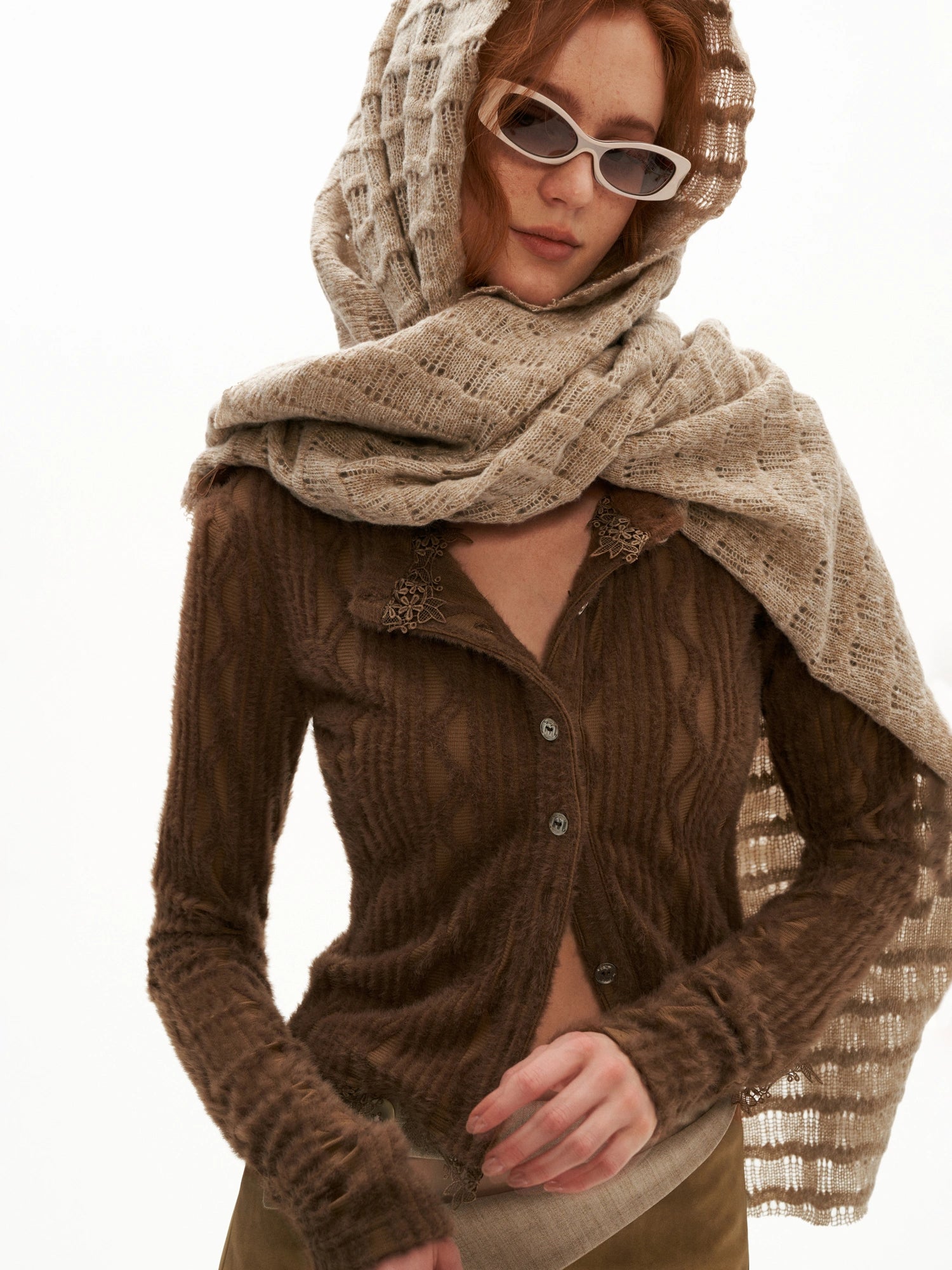 MAMC Lace Trim Button Up Cable Knit Cardigan | Canton Collective