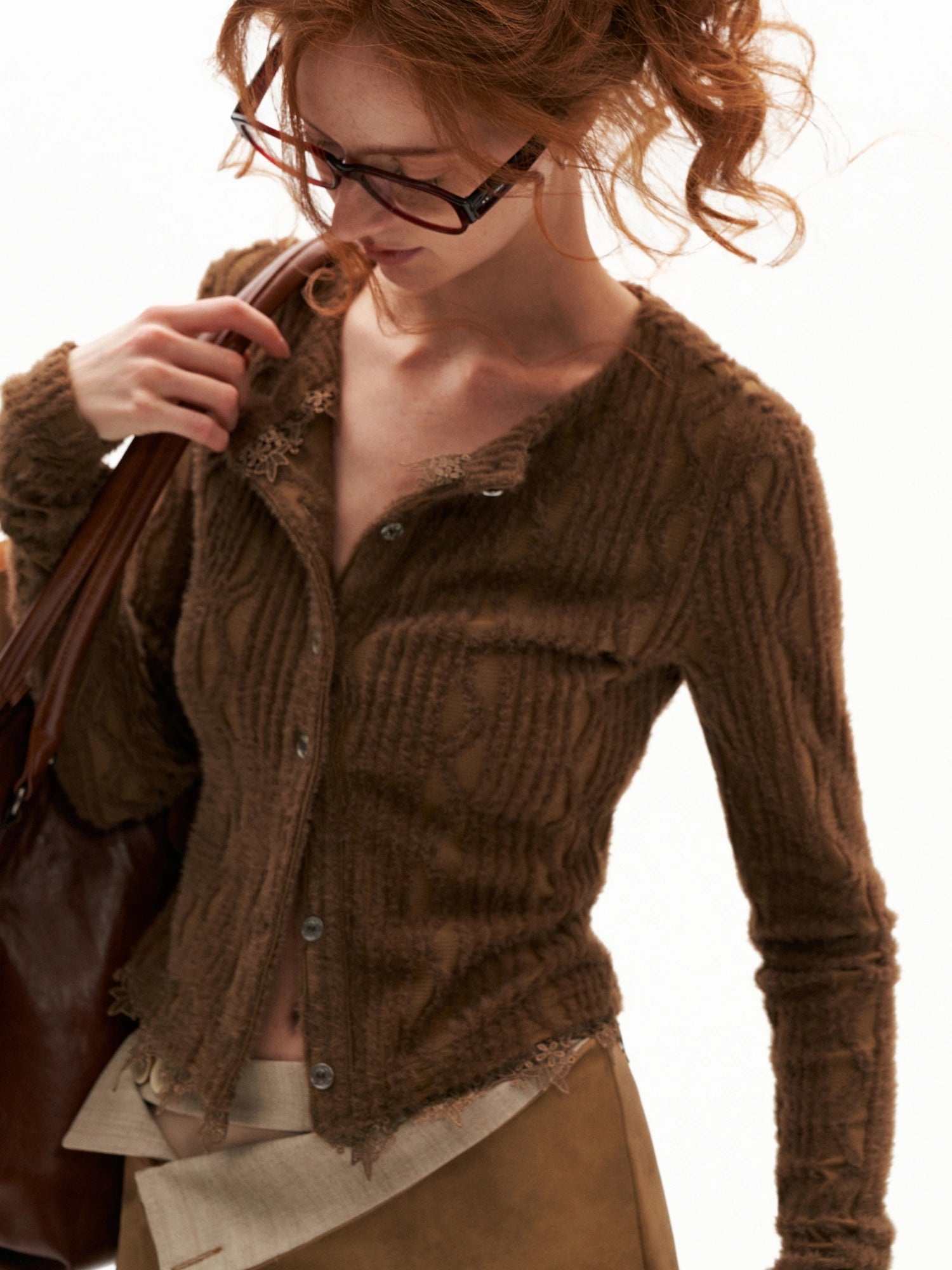 MAMC Lace Trim Button Up Cable Knit Cardigan | Canton Collective