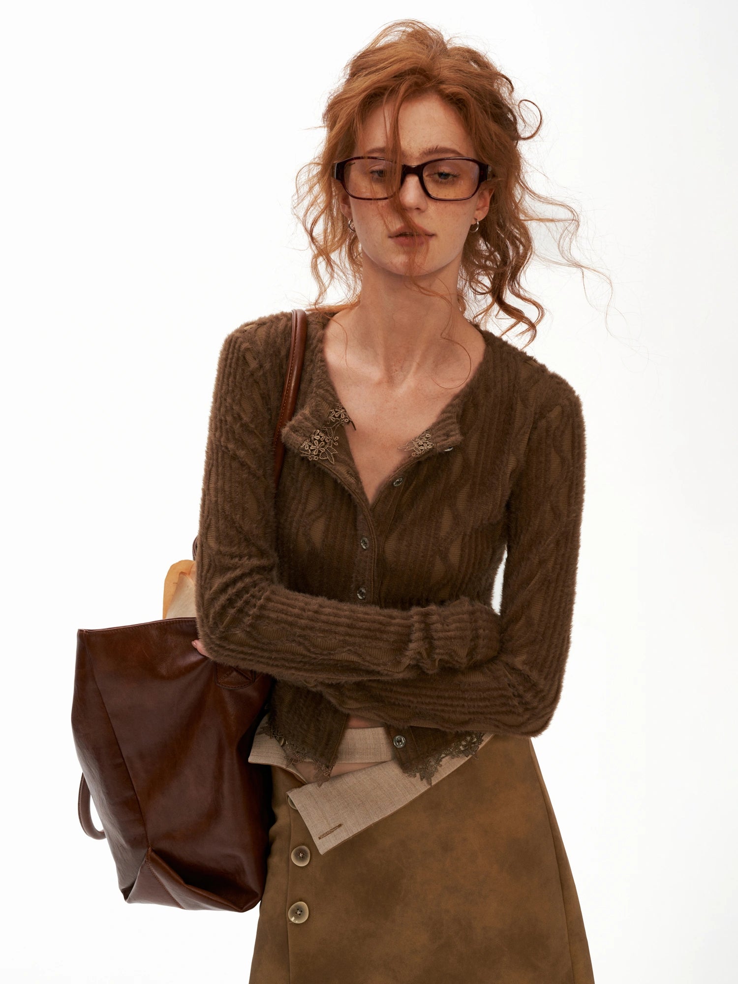 MAMC Lace Trim Button Up Cable Knit Cardigan | Canton Collective