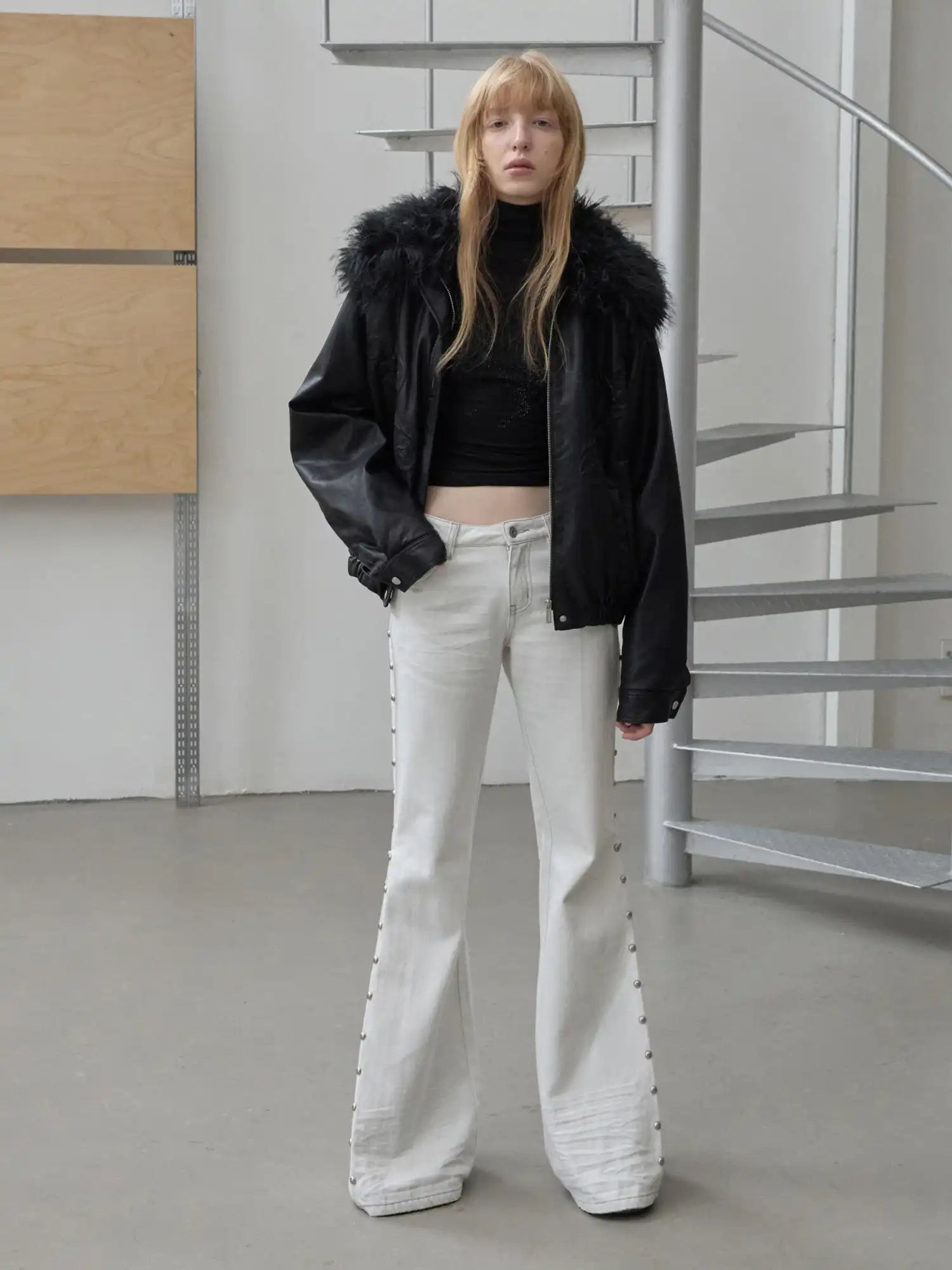 1Jinn Studio Large Fur Collar Embossed Jacket | Canton Collective