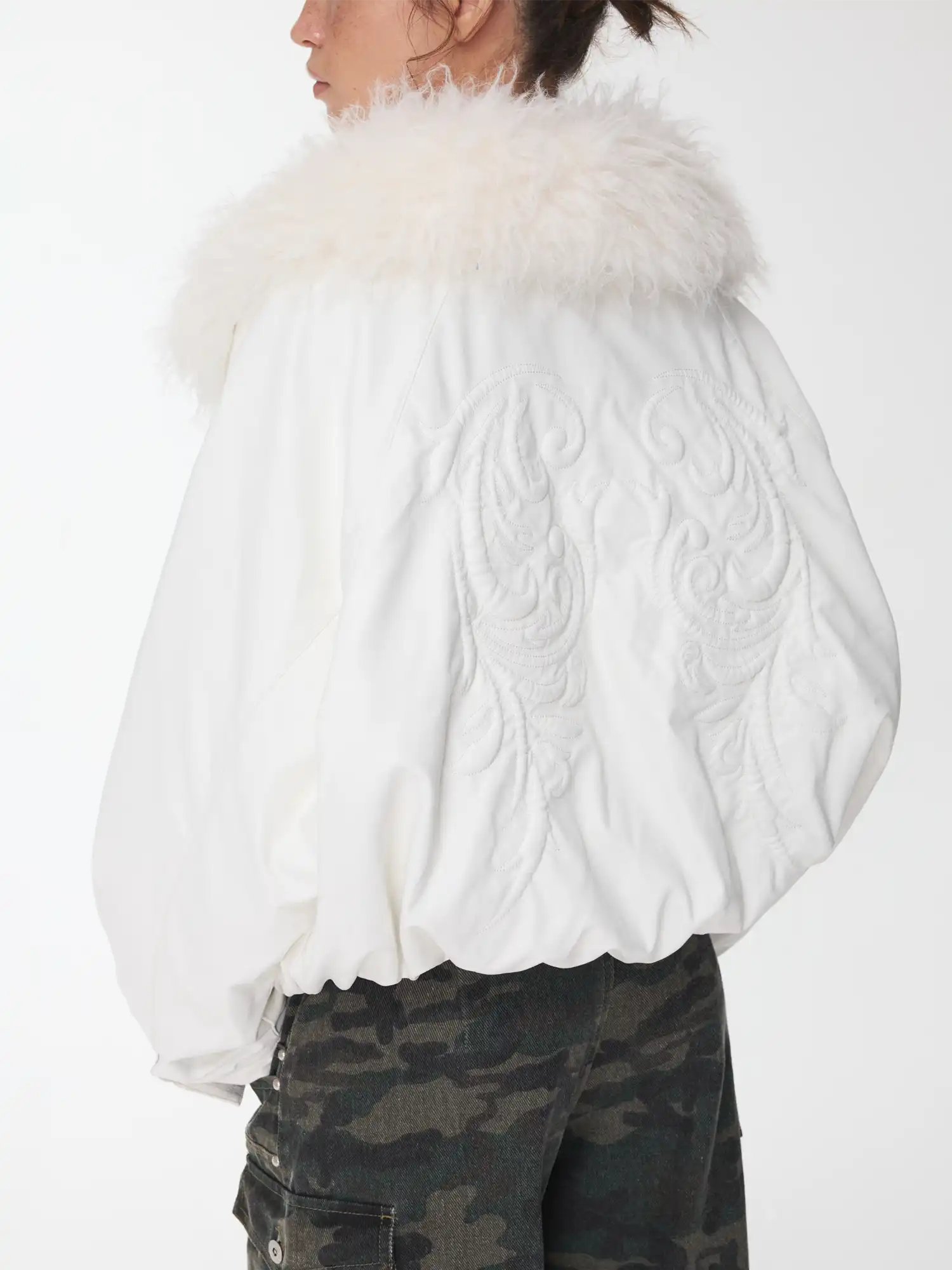 1Jinn Studio Large Fur Collar Embossed Jacket | Canton Collective