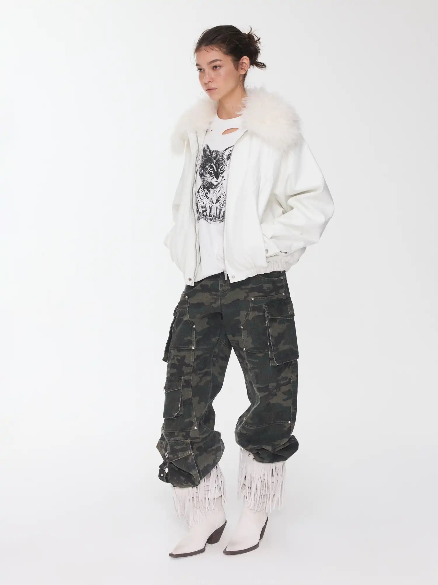 1Jinn Studio Large Fur Collar Embossed Jacket | Canton Collective