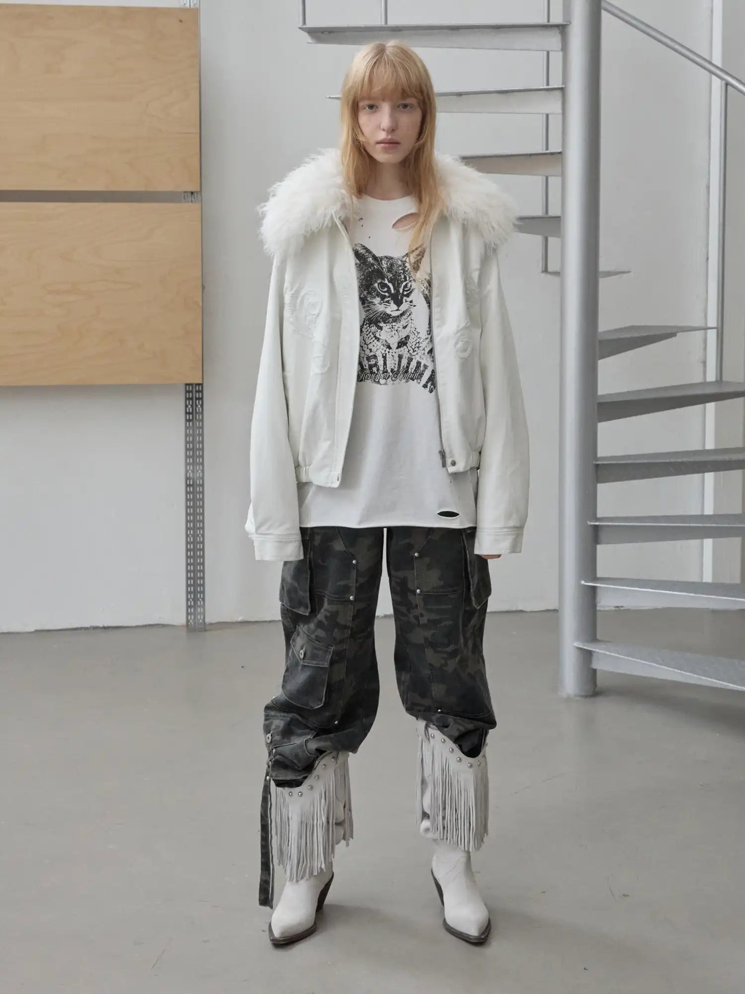 1Jinn Studio Large Fur Collar Embossed Jacket | Canton Collective