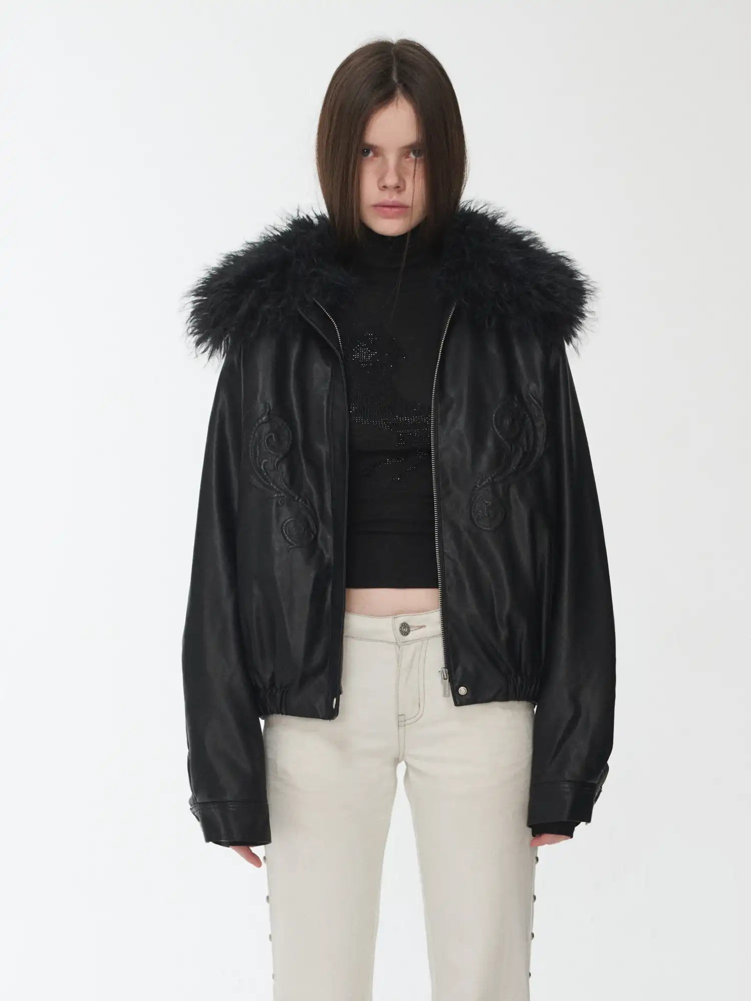 1Jinn Studio Large Fur Collar Embossed Jacket | Canton Collective