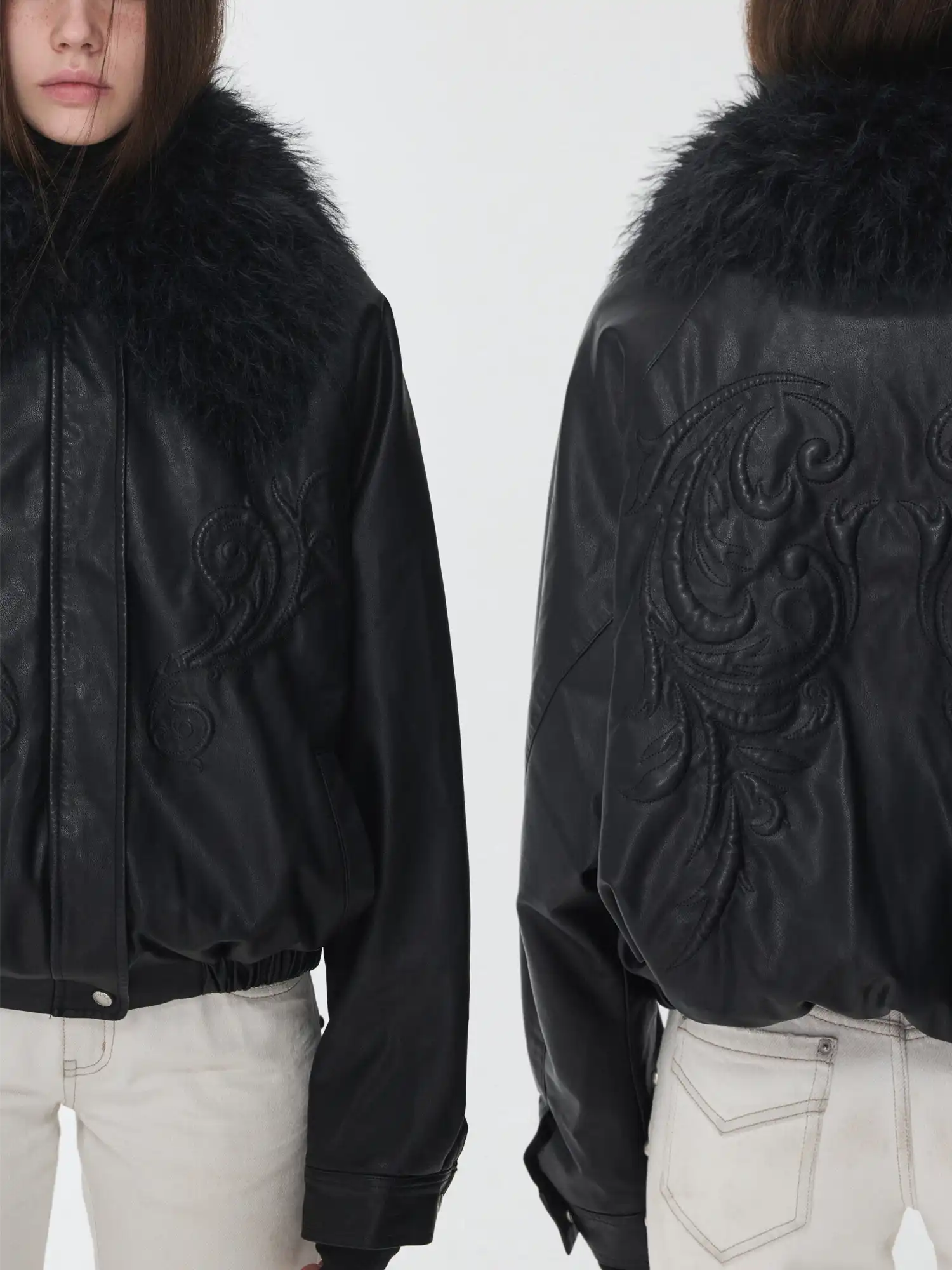 1Jinn Studio Large Fur Collar Embossed Jacket | Canton Collective