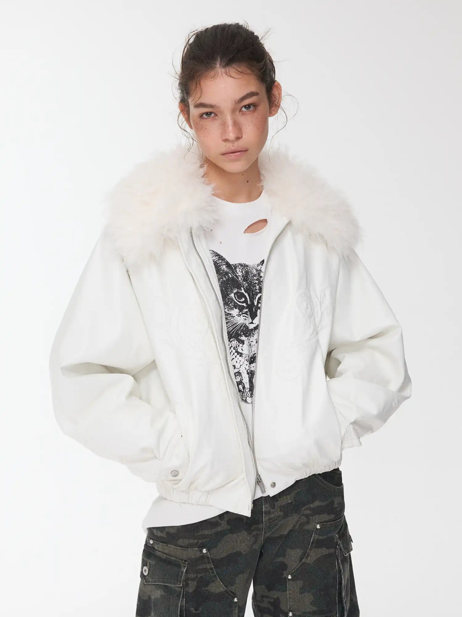 1Jinn Studio Large Fur Collar Embossed Jacket | Canton Collective