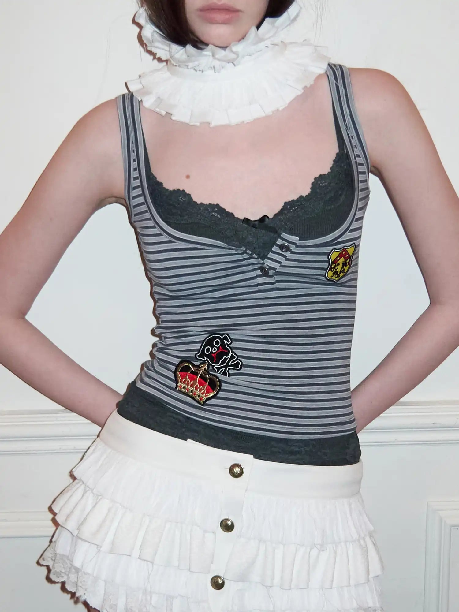 1Jinn Studio Layered Contrast Grunge Lace Bra Camisole Top | Canton Collective