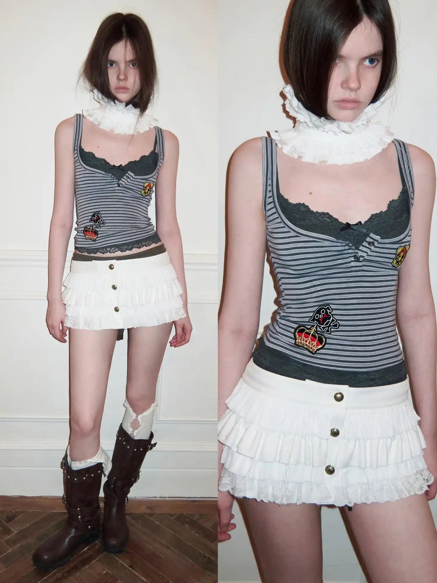 1Jinn Studio Layered Contrast Grunge Lace Bra Camisole Top | Canton Collective