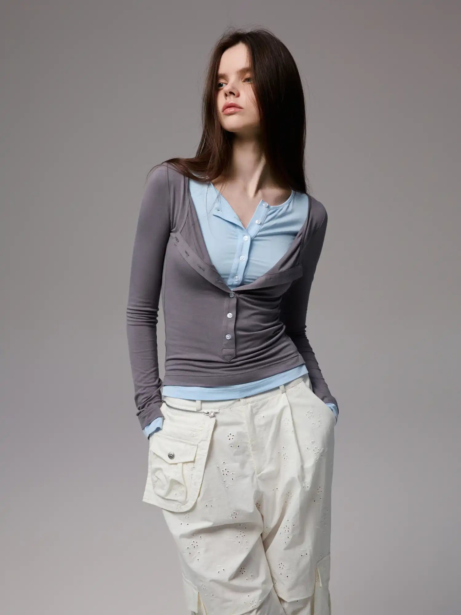 1Jinn Studio Layered Look Henley Top | Canton Collective