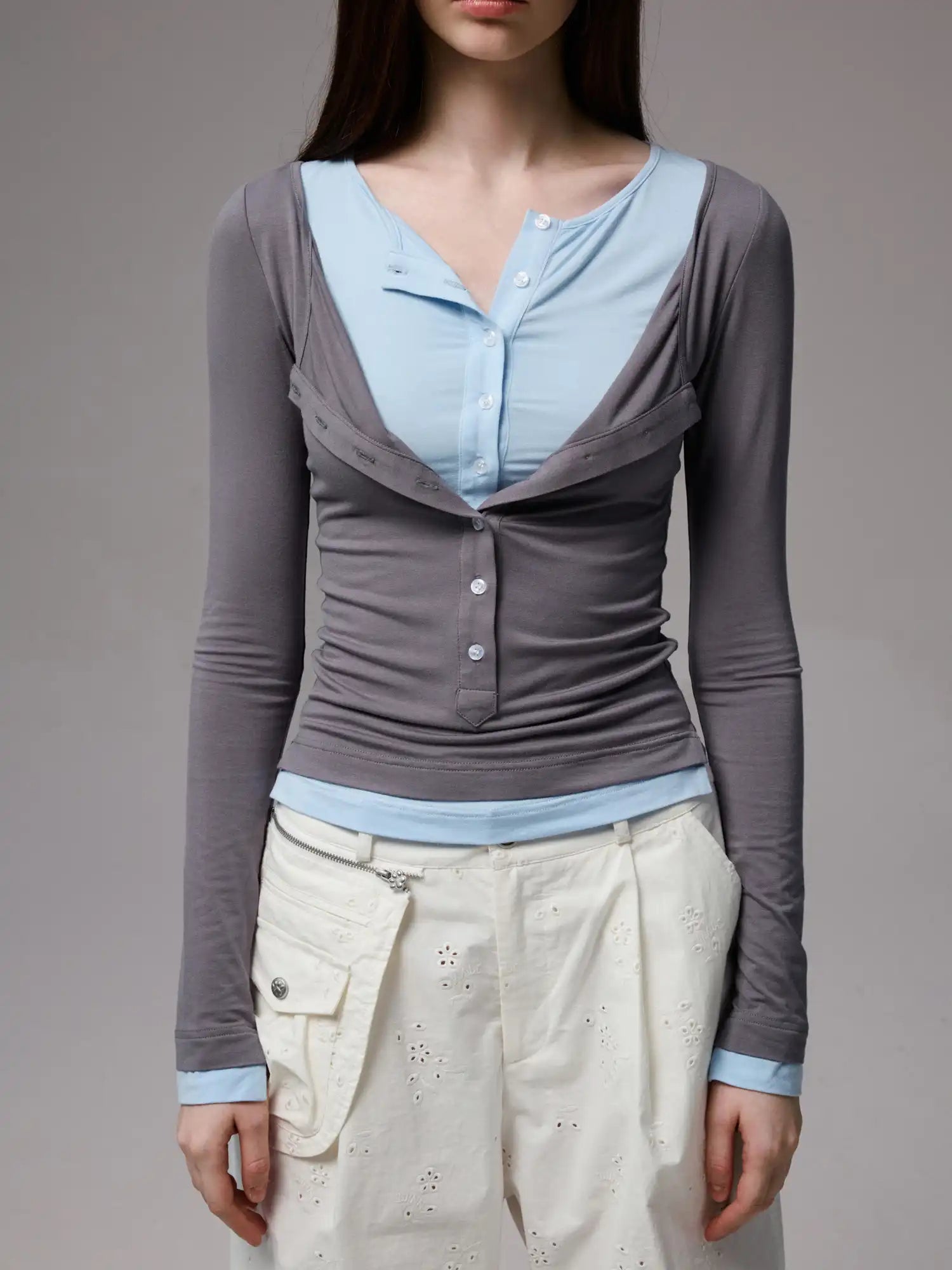 1Jinn Studio Layered Look Henley Top | Canton Collective