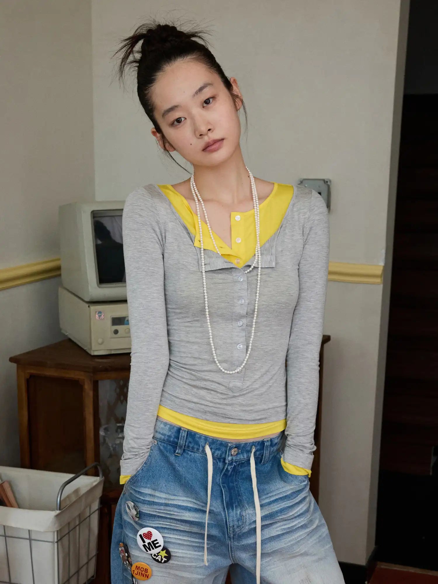 1Jinn Studio Layered Look Henley Top | Canton Collective