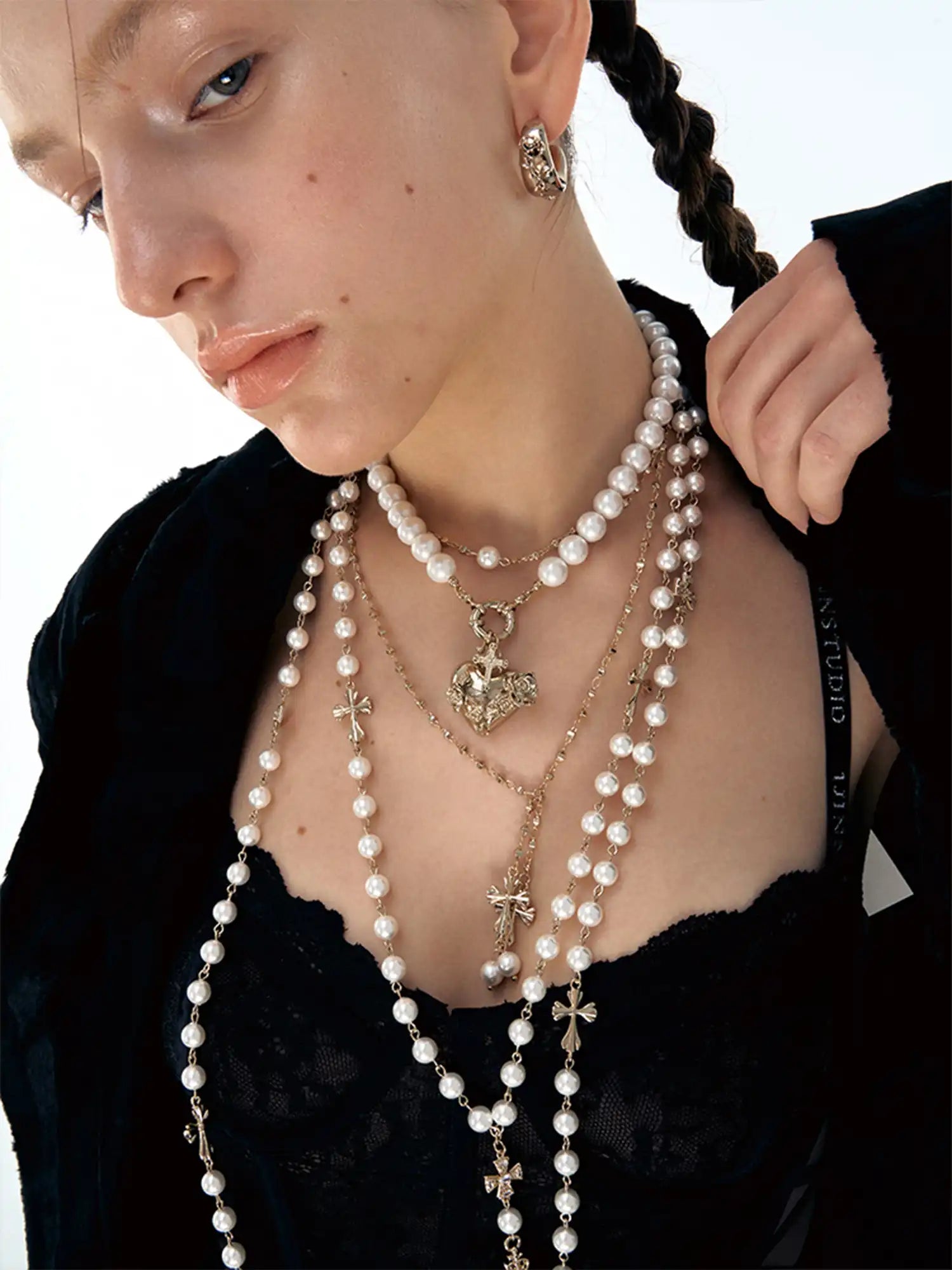 1Jinn M2M Layered Pearl Cross Necklace | Canton Collective