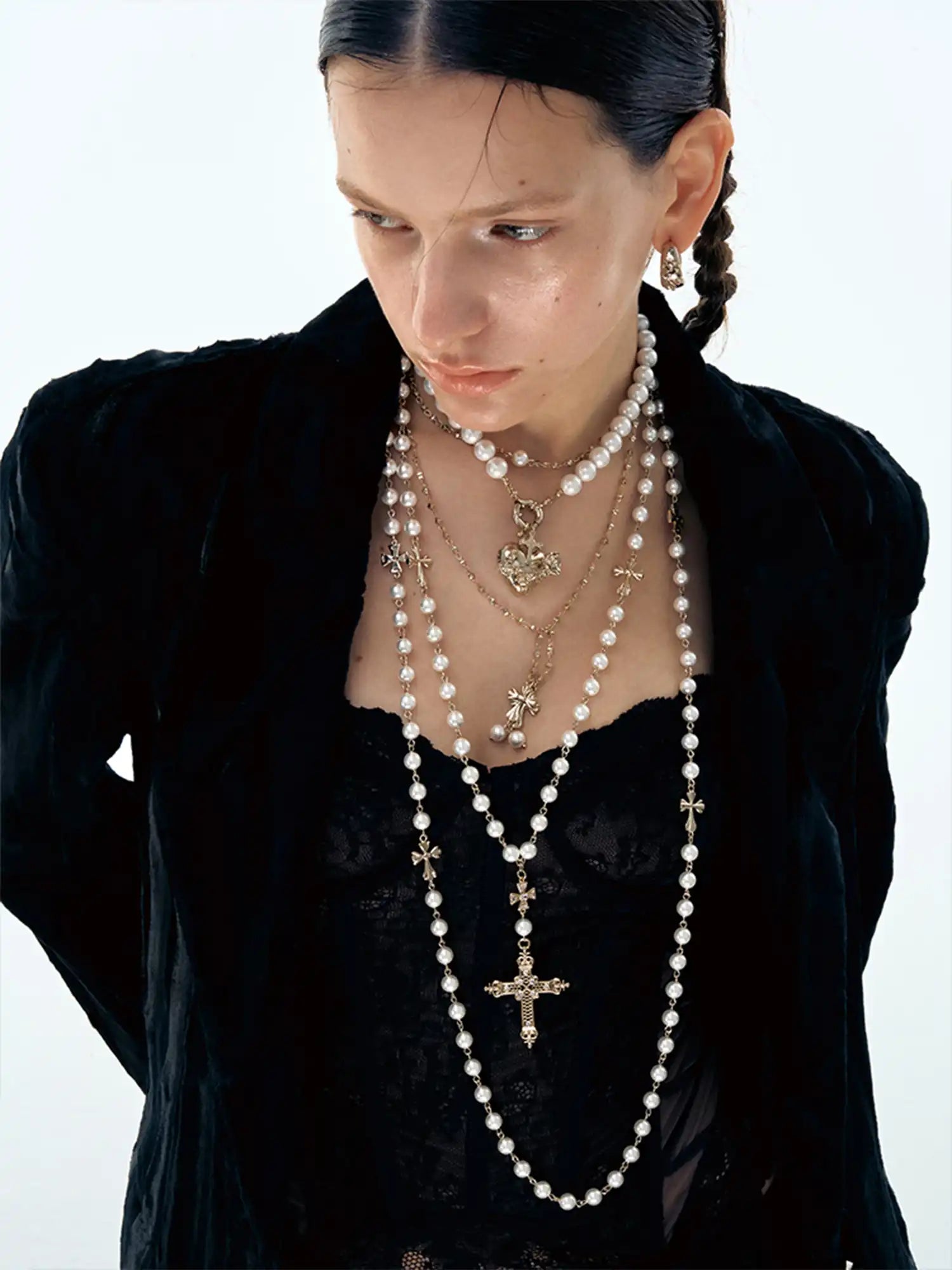 1Jinn M2M Layered Pearl Cross Necklace | Canton Collective