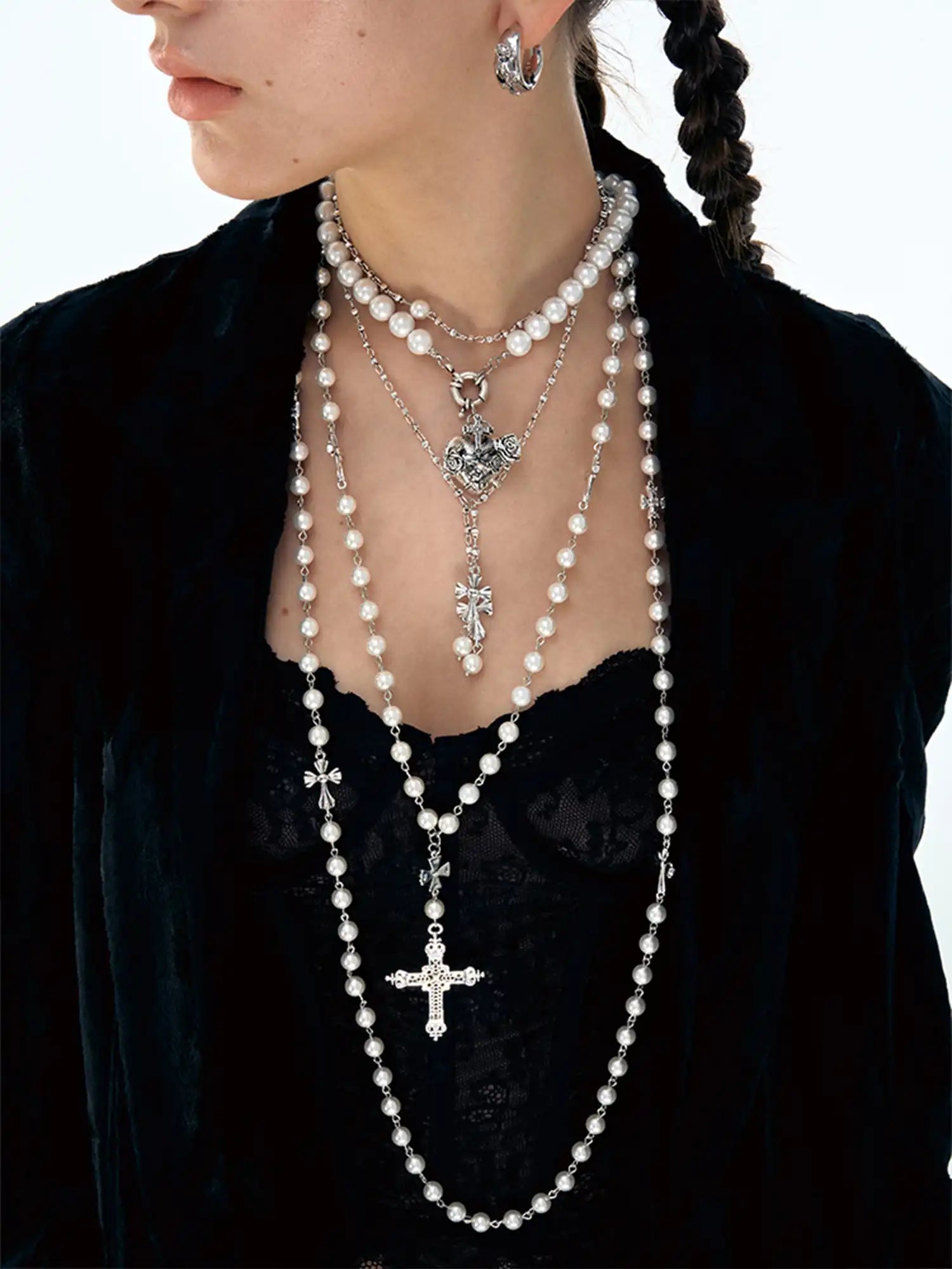1Jinn M2M Layered Pearl Cross Necklace | Canton Collective