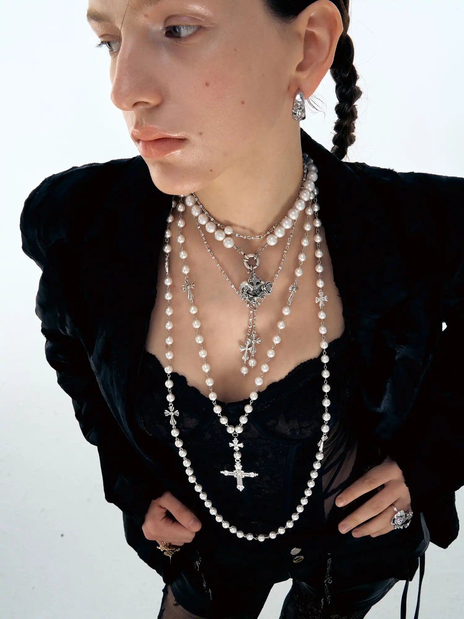1Jinn M2M Layered Pearl Cross Necklace | Canton Collective