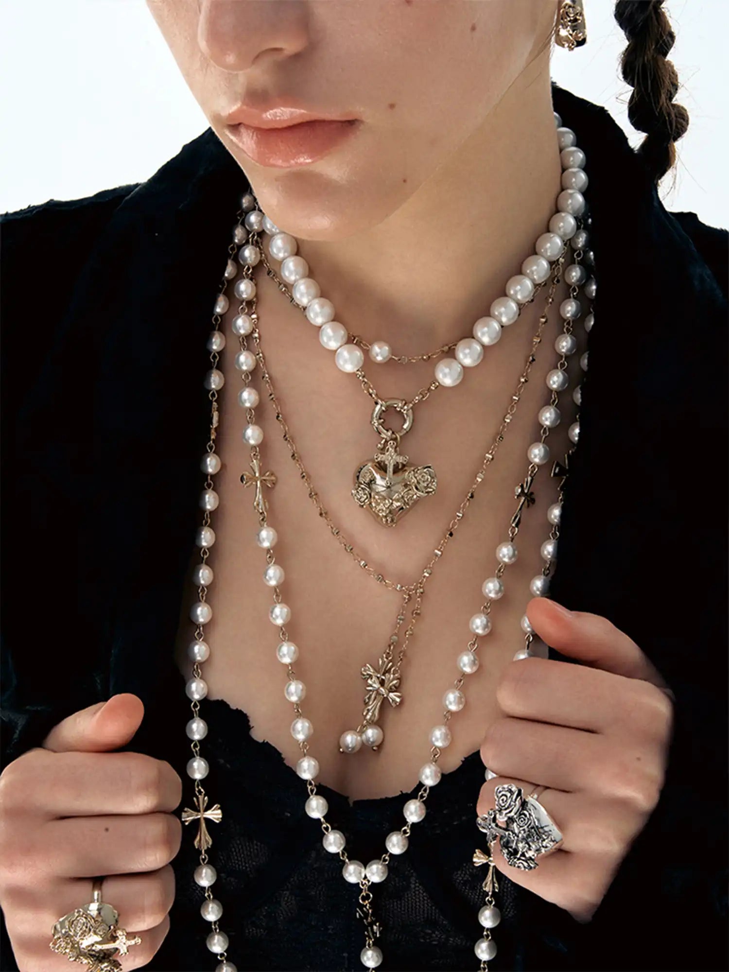 1Jinn M2M Layered Pearl Cross Necklace | Canton Collective