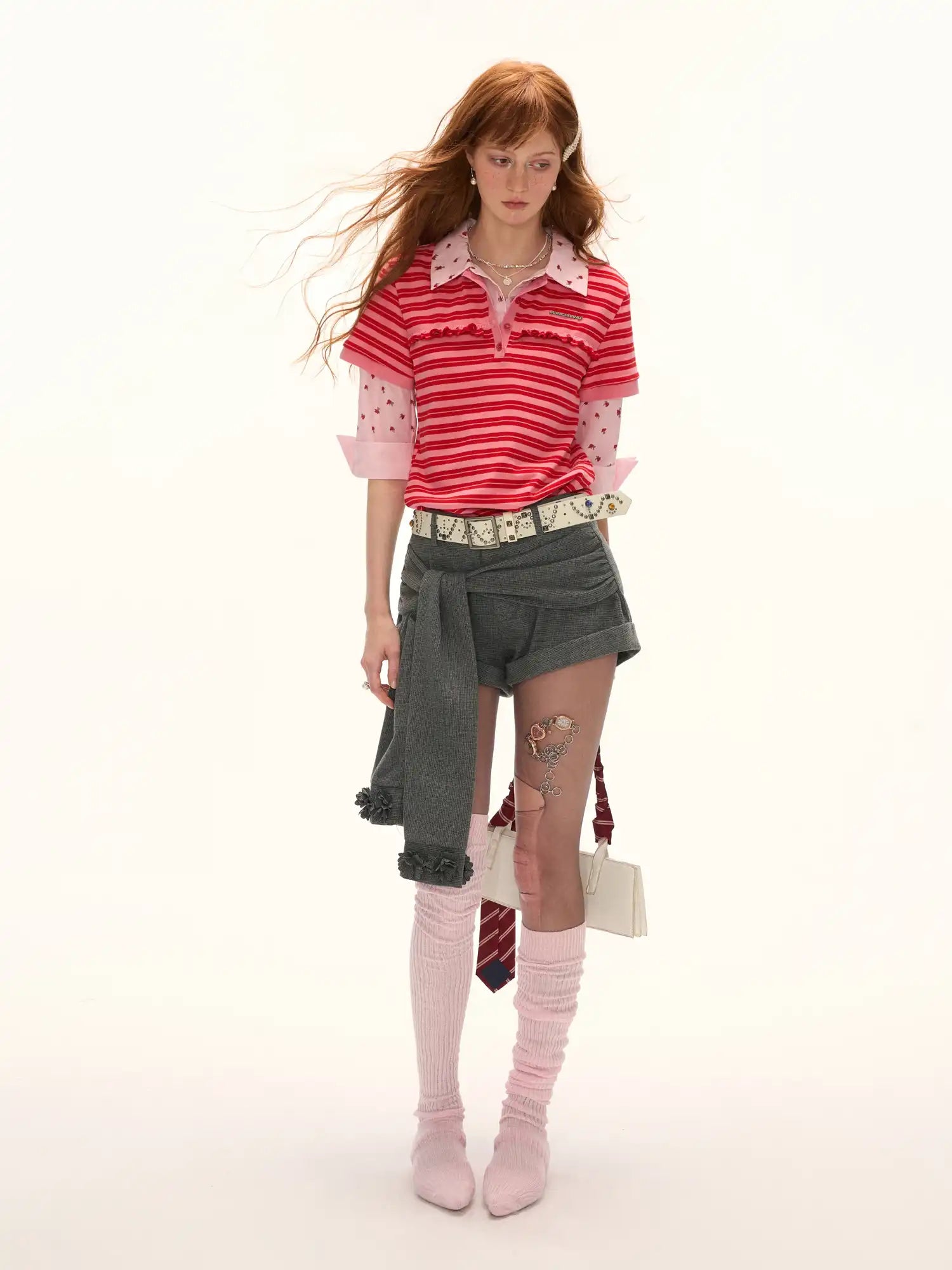 MAMC Layered Striped Cotton Polo Collar Top | Canton Collective