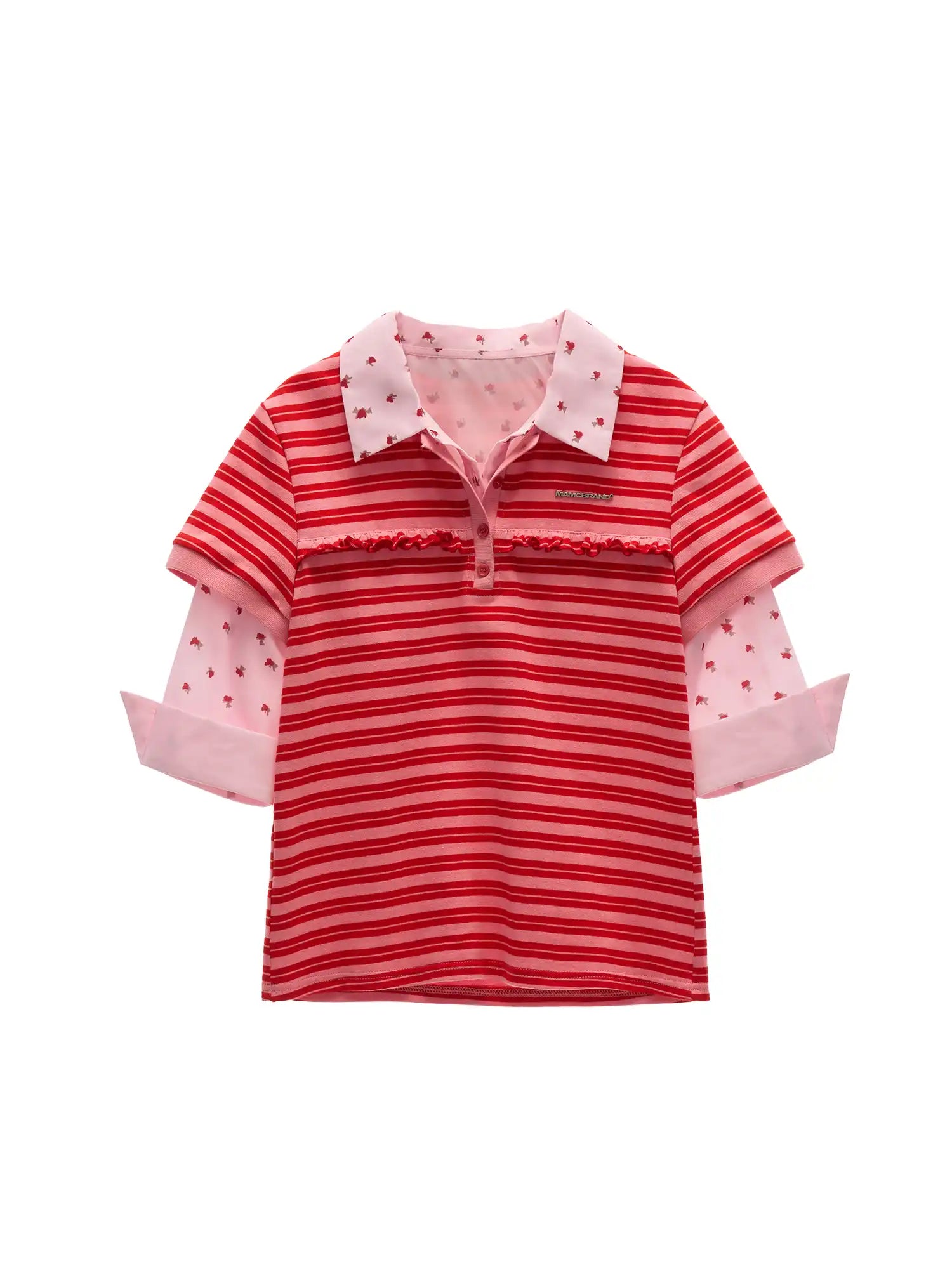 MAMC Layered Striped Cotton Polo Collar Top | Canton Collective