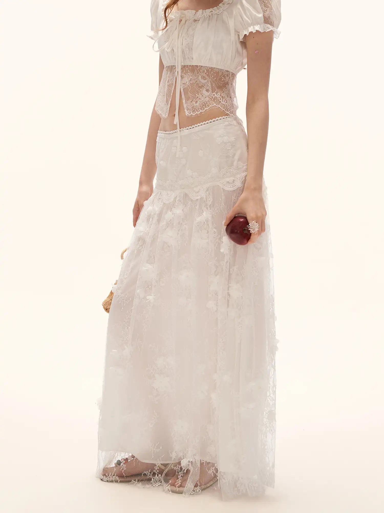 MAMC Layered Tulle Sheer Floral Maxi Skirt | Canton Collective