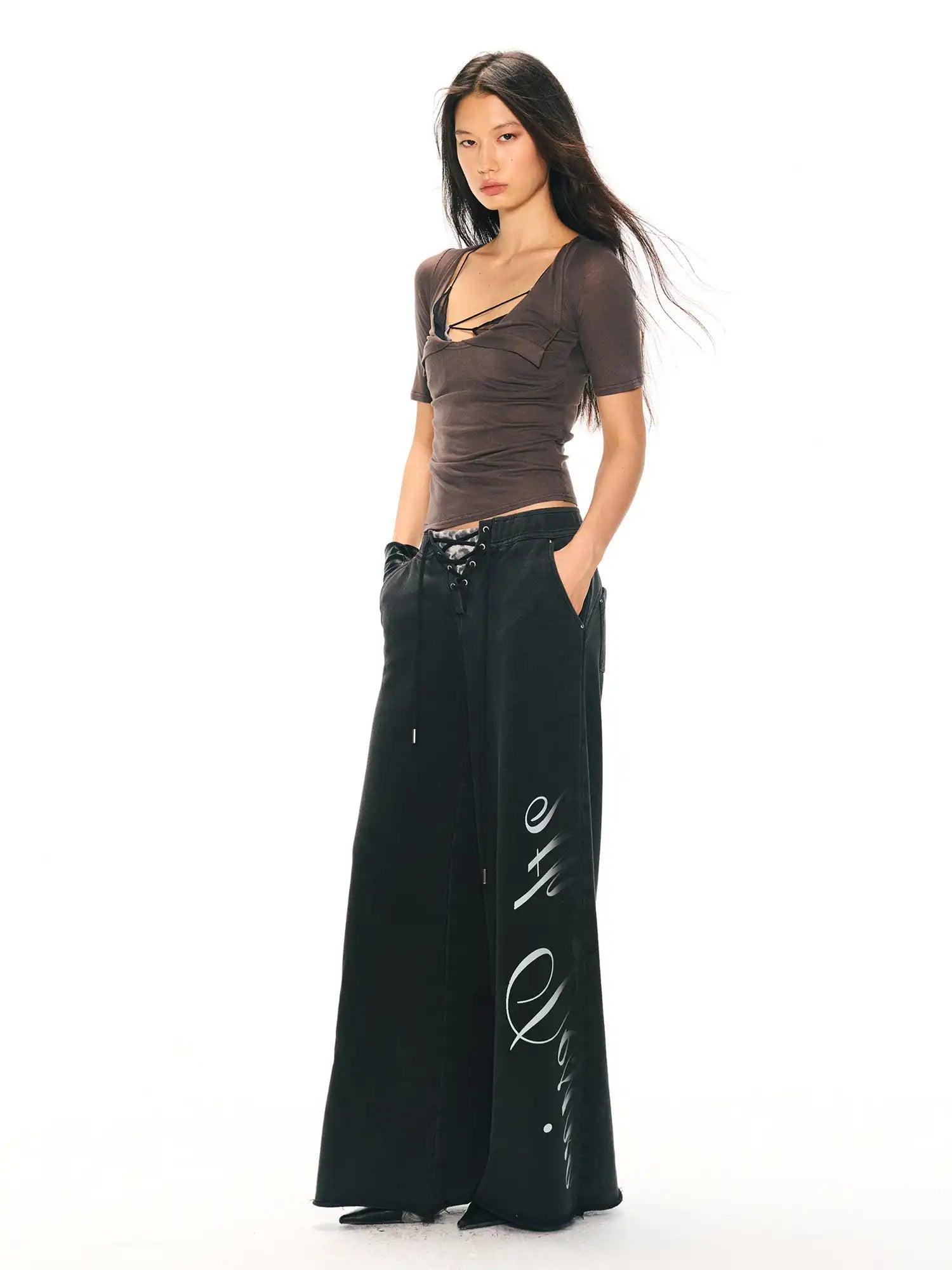 2th Desire Leopard Lace Up Wide Leg Pants | Canton Collective