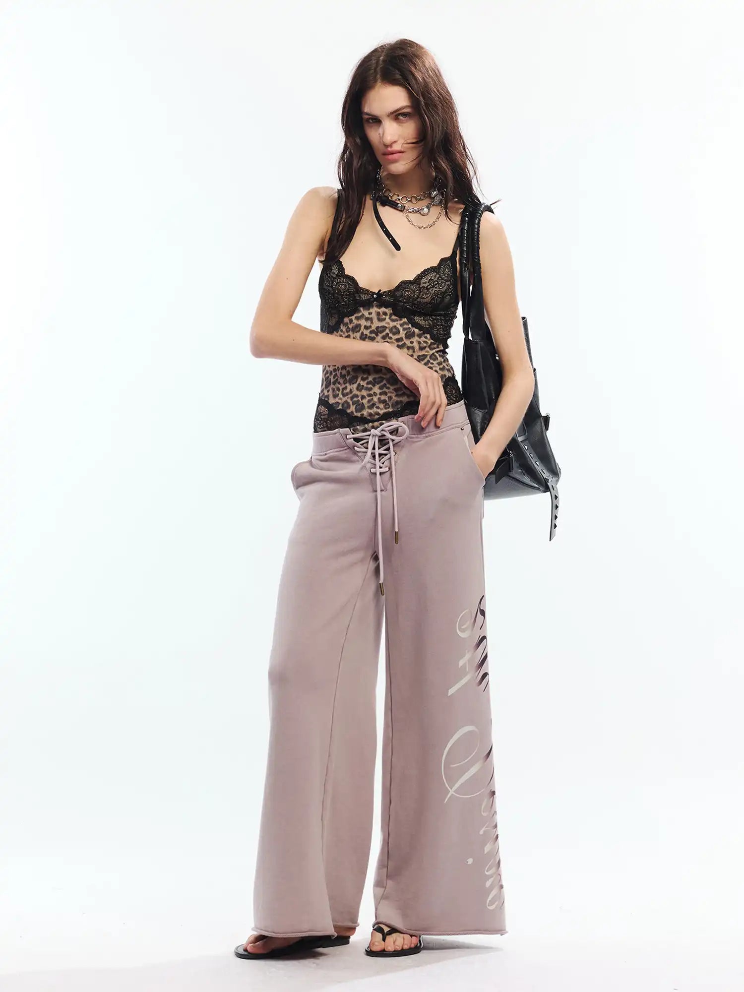 2th Desire Leopard Lace Up Wide Leg Pants | Canton Collective