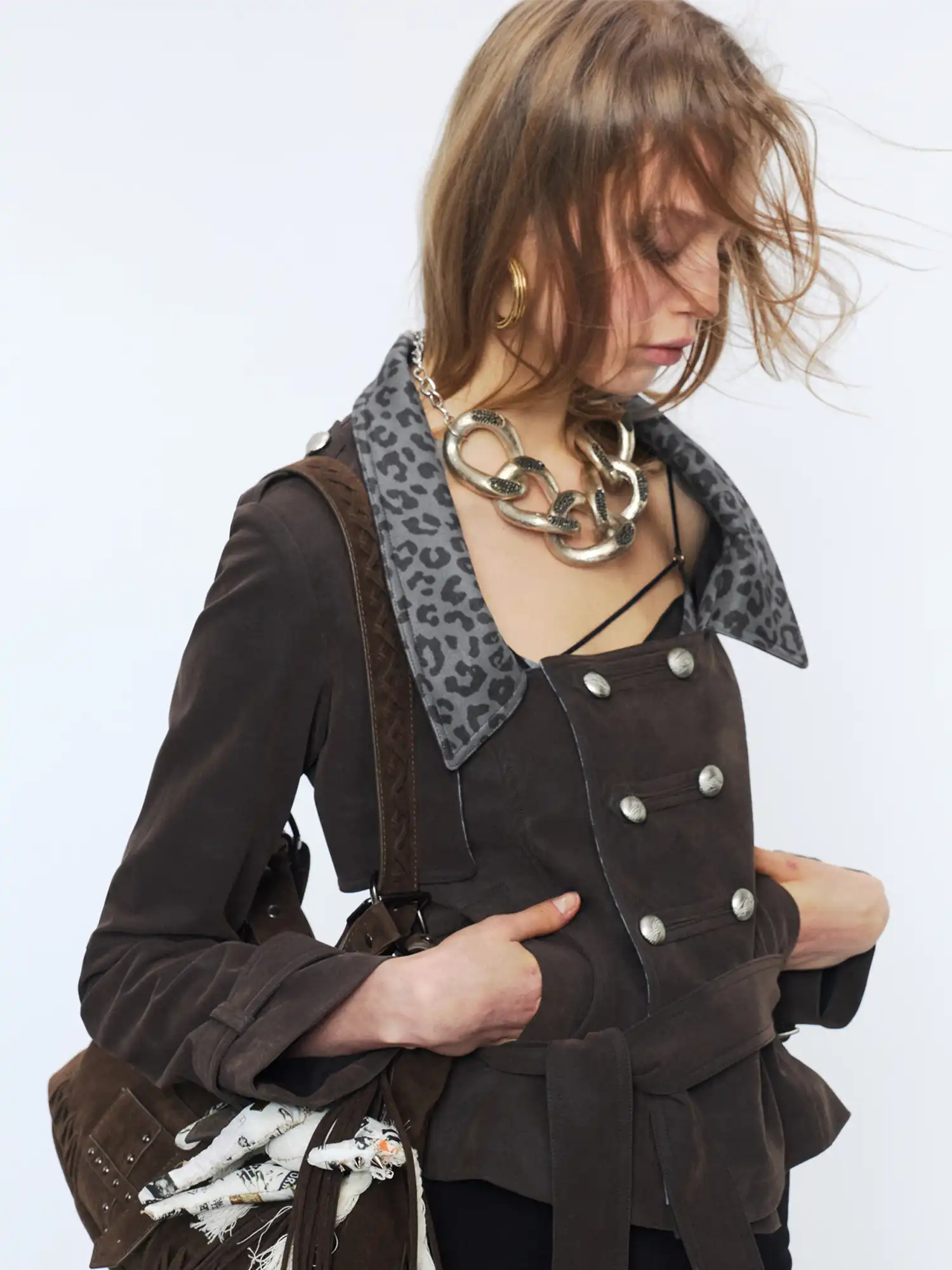 2th Desire Leopard Lapel Cropped Suede Blazer | Canton Collective