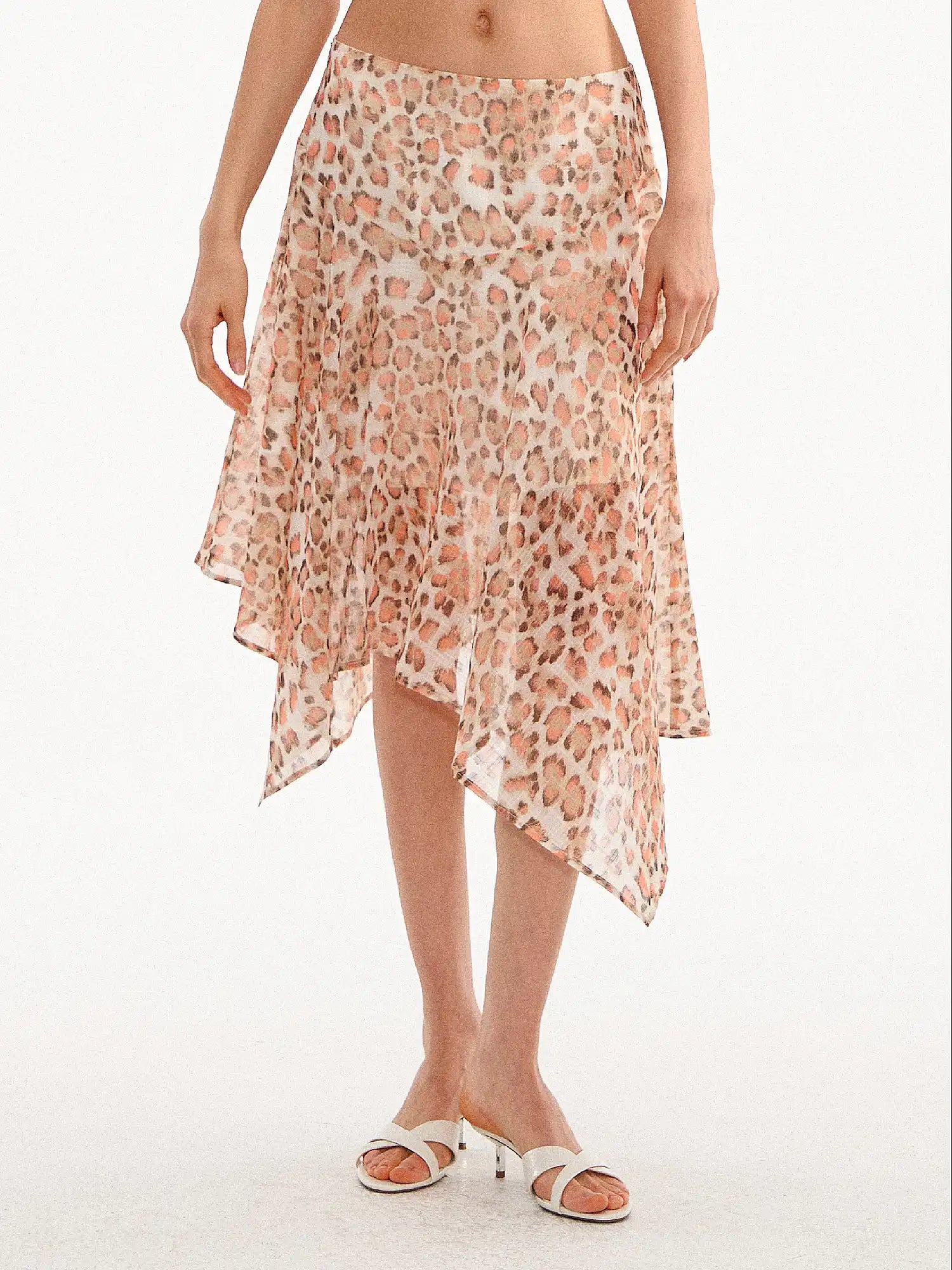Muse Naps Leopard Print Asymmetric Sheer Midi Skirt | Canton Collective