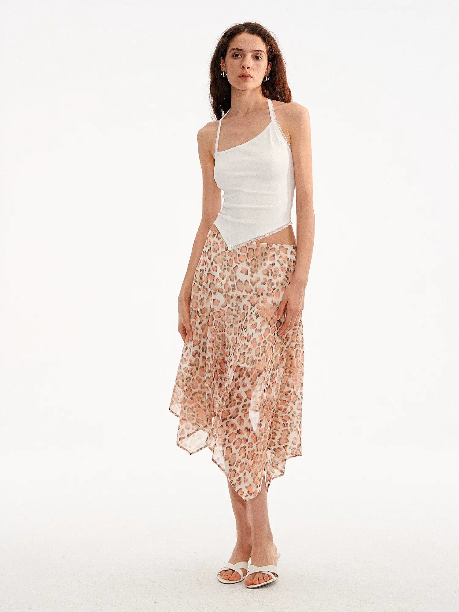 Muse Naps Leopard Print Asymmetric Sheer Midi Skirt | Canton Collective