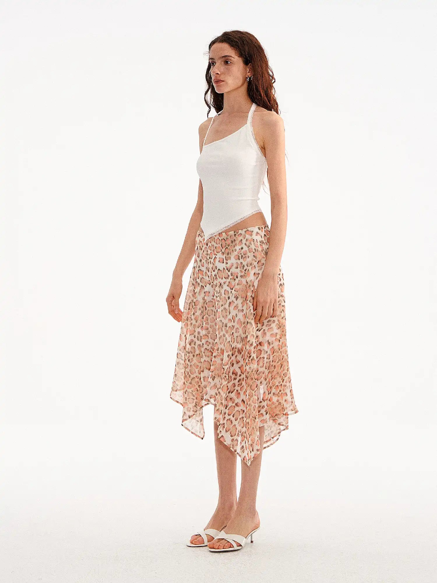 Muse Naps Leopard Print Asymmetric Sheer Midi Skirt | Canton Collective