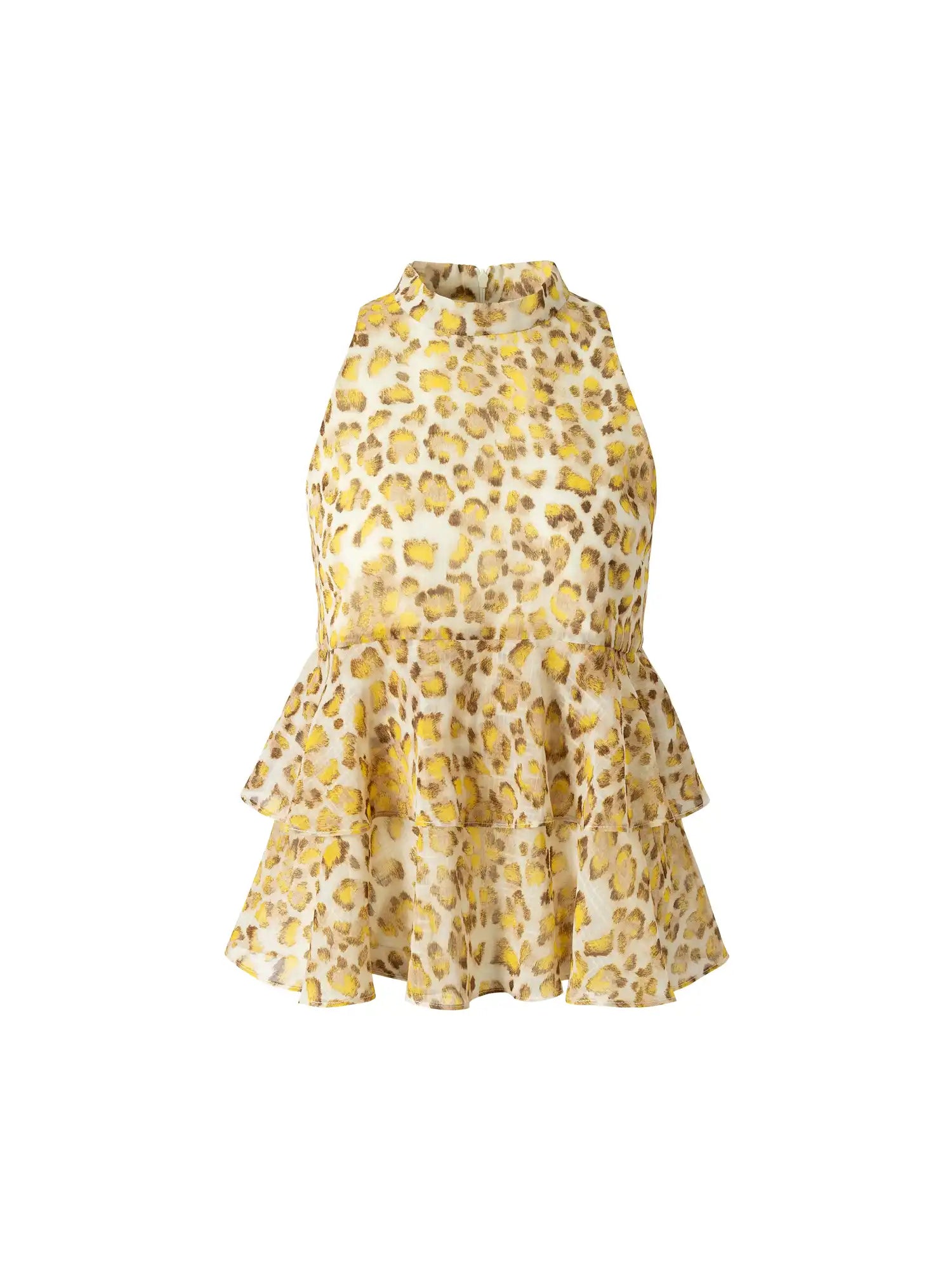 Muse Naps Leopard Print Tiered Ruffle Halter Top | Canton Collective