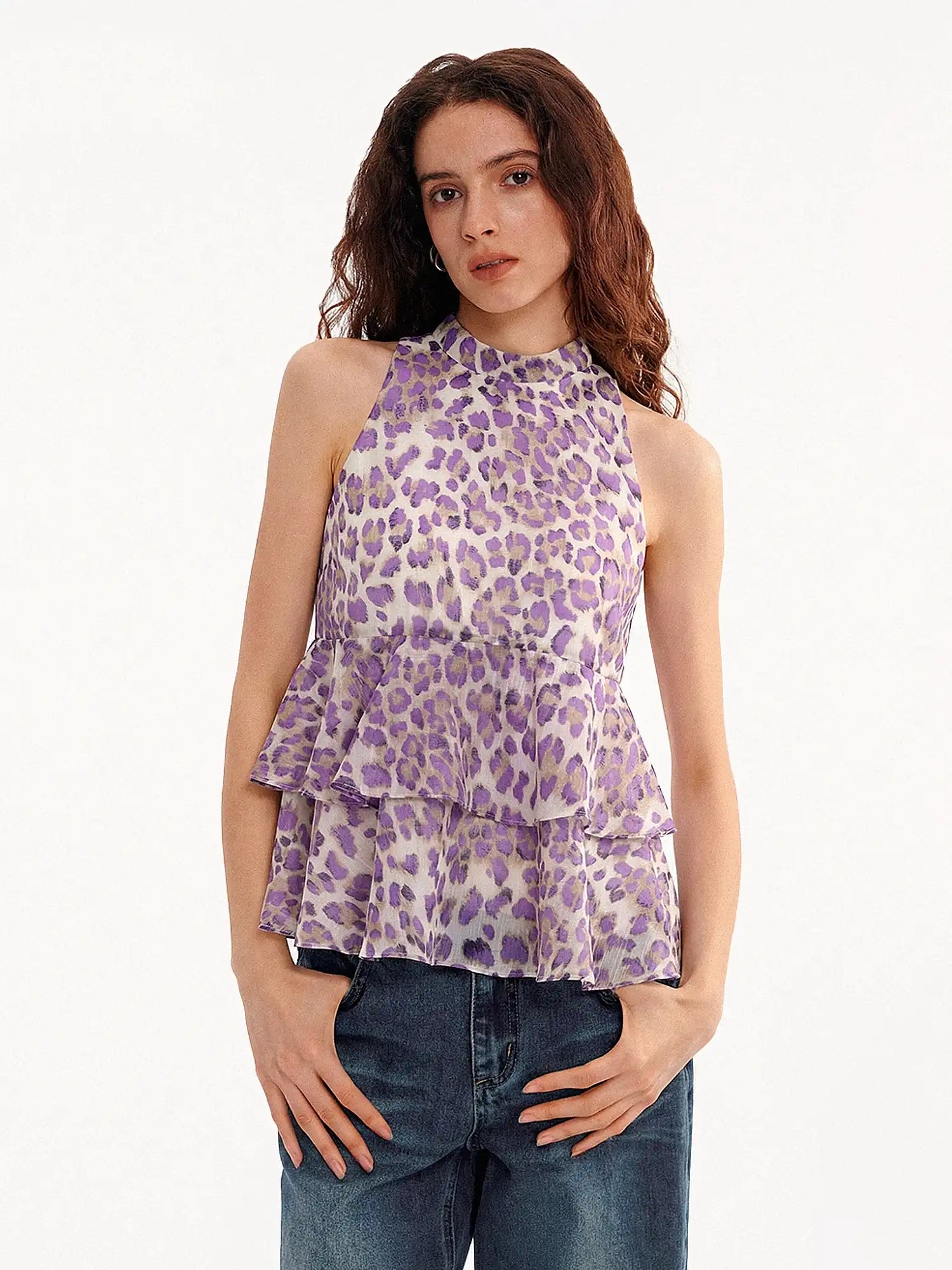 Muse Naps Leopard Print Tiered Ruffle Halter Top | Canton Collective
