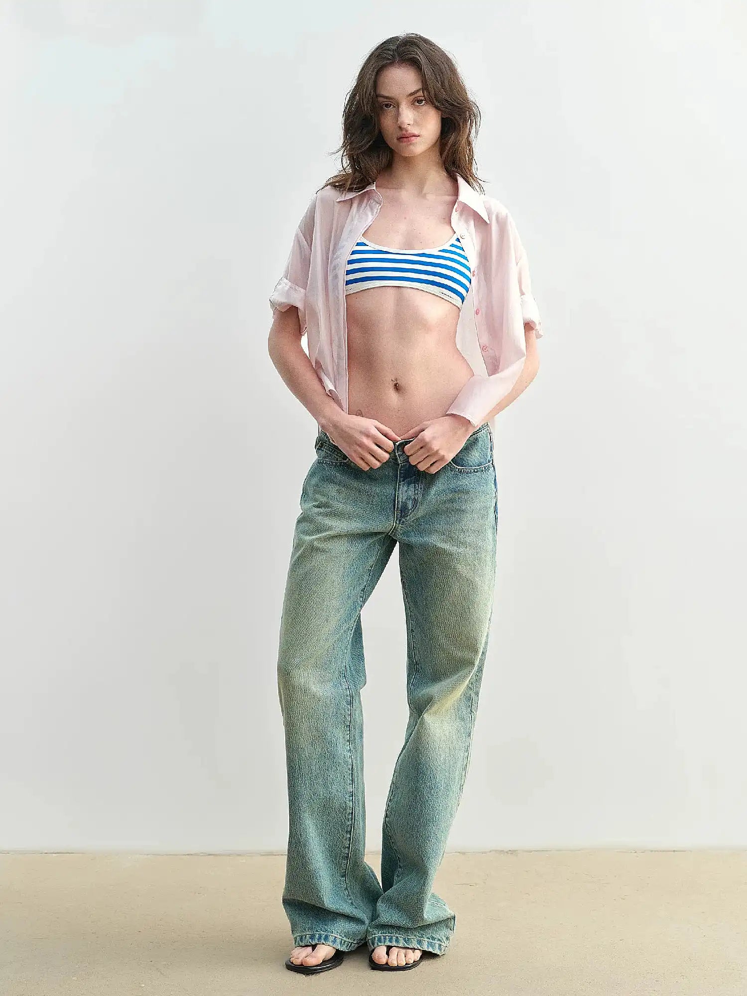 Muse Naps Light Pink Sheer Short Sleeve Button Up Shirt | Canton Collective