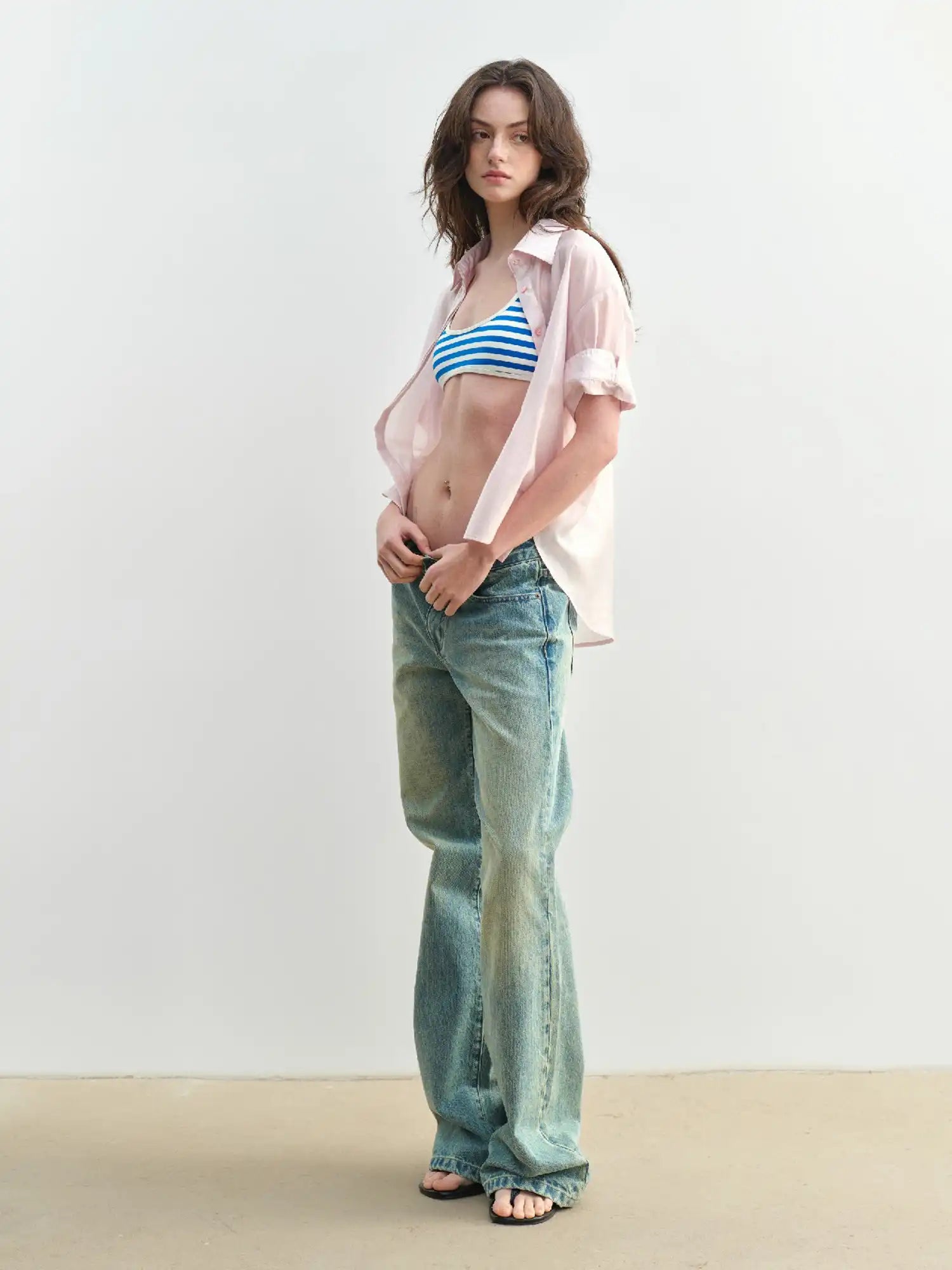 Muse Naps Light Pink Sheer Short Sleeve Button Up Shirt | Canton Collective