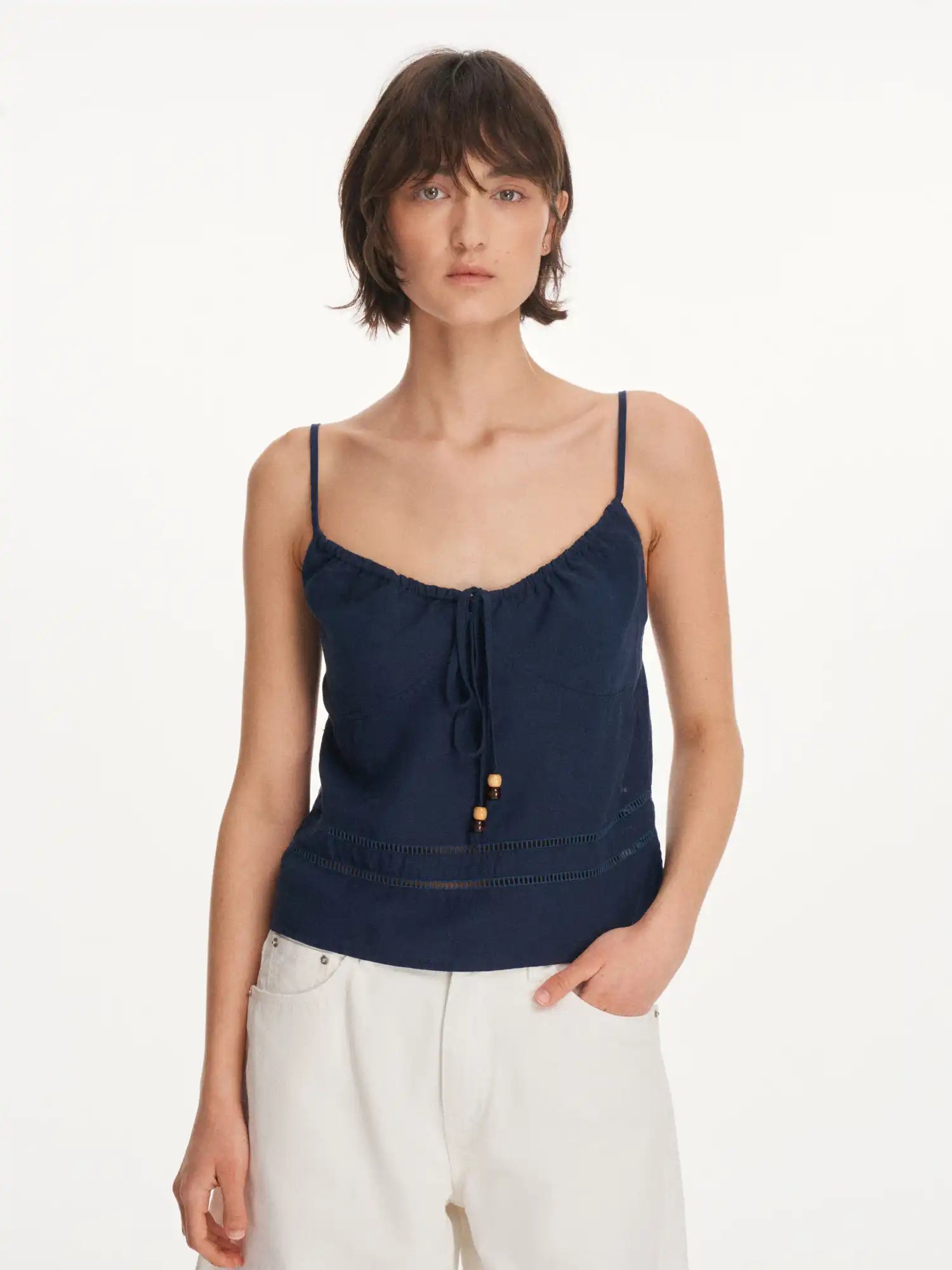 First Floor Linen Blend Crochet Trim Cami Top | Canton Collective