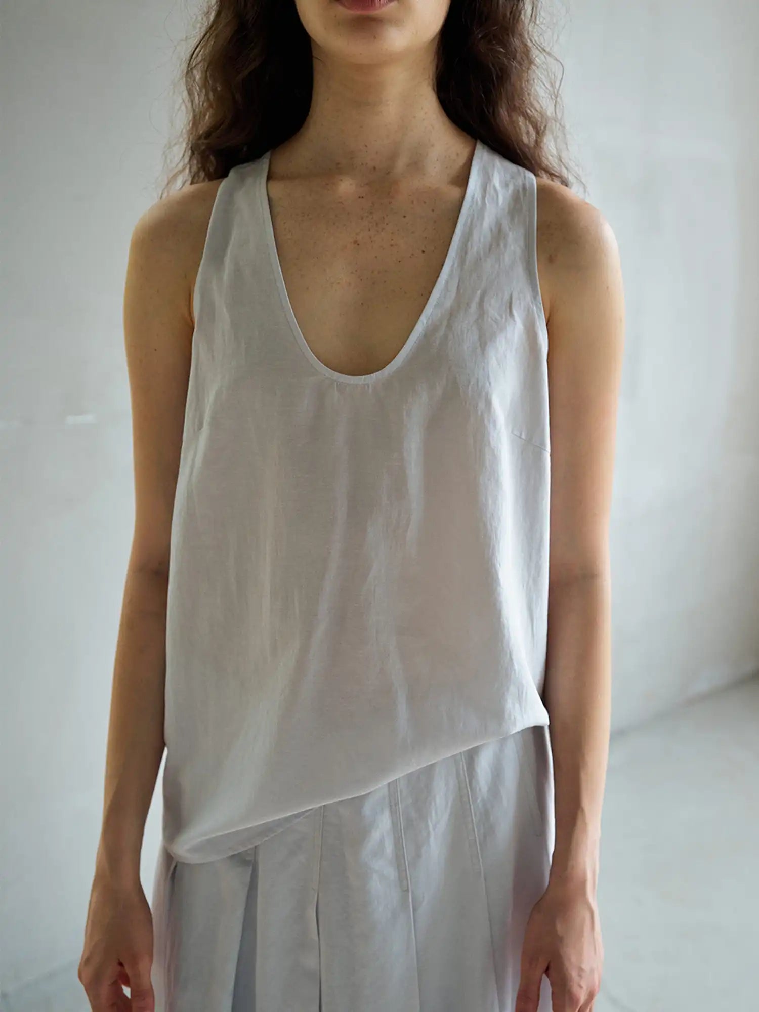 CantonCollective Design Linen Blend Tank Top with Twisted Bead Detail | Canton Collective