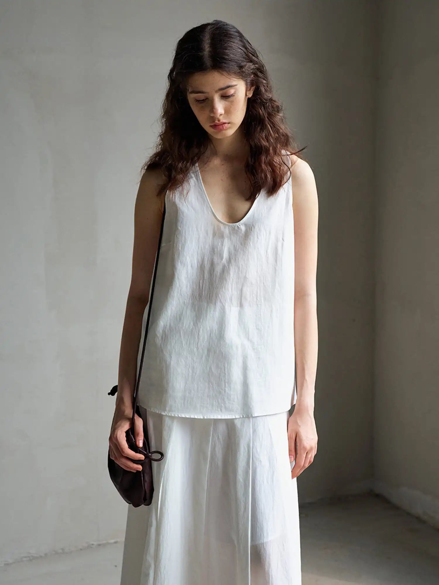CantonCollective Design Linen Blend Tank Top with Twisted Bead Detail | Canton Collective