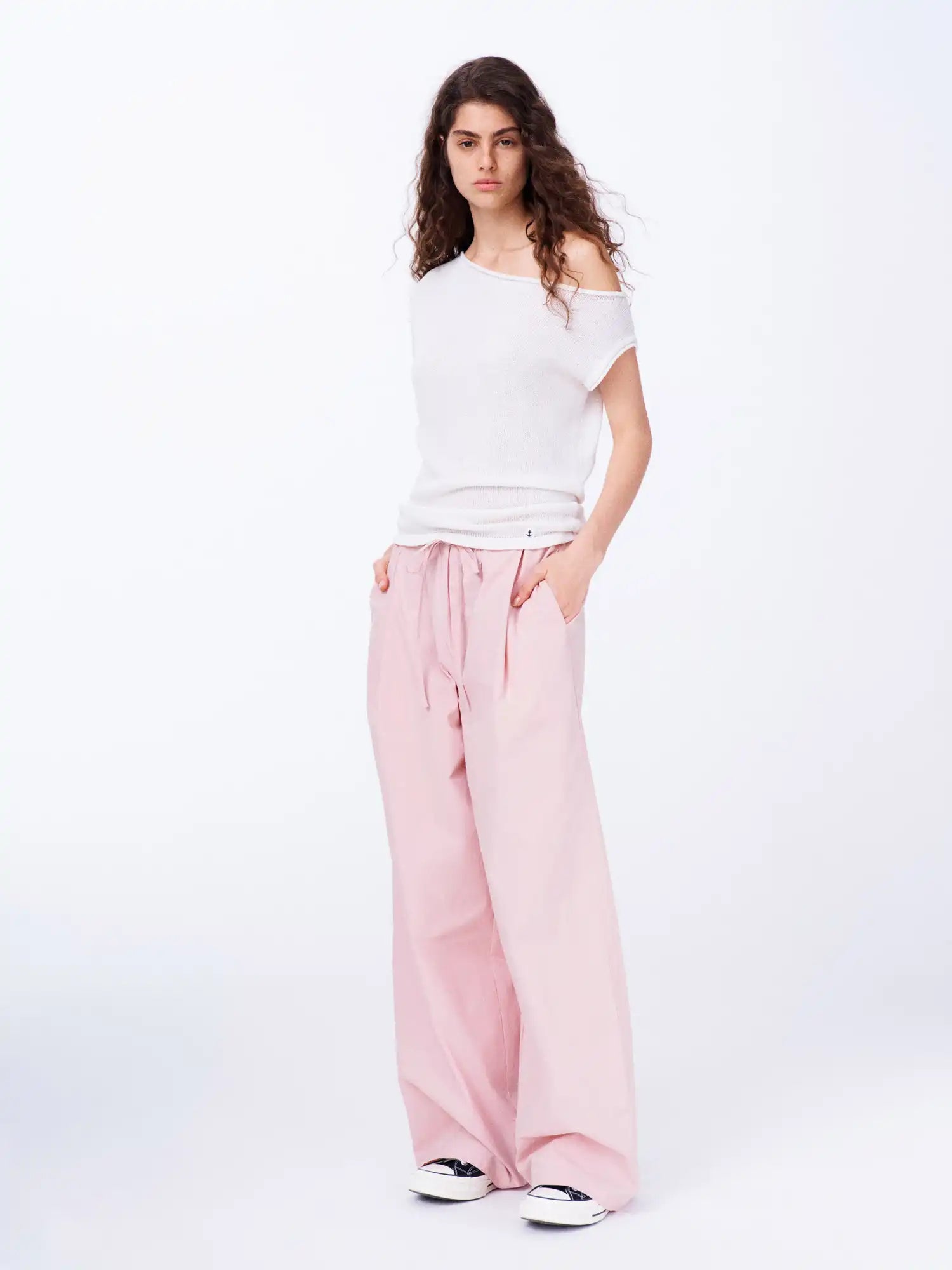 First Floor Linen Tencel Knit Asymmetric Off Shoulder Top | Canton Collective