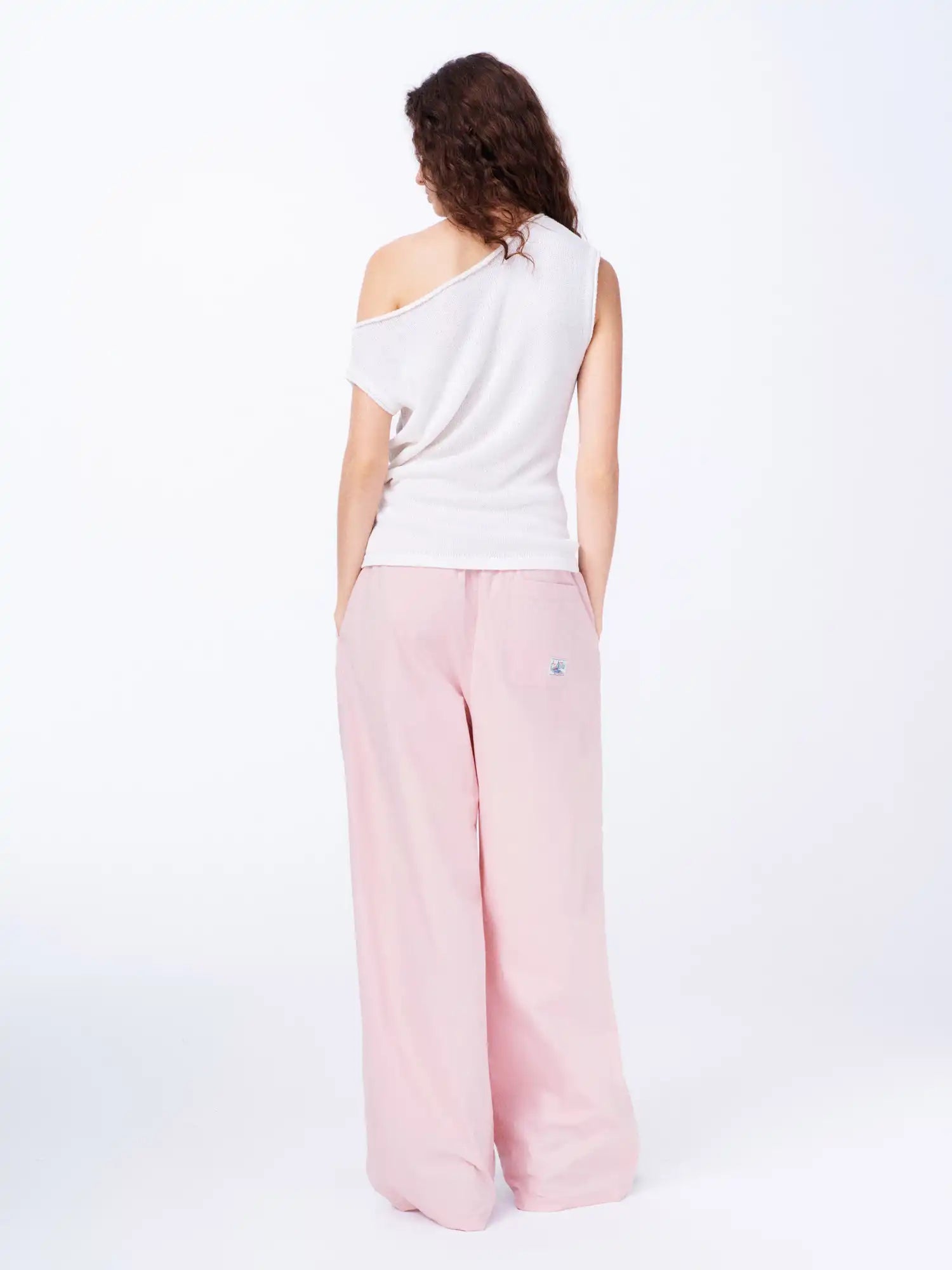 First Floor Linen Tencel Knit Asymmetric Off Shoulder Top | Canton Collective