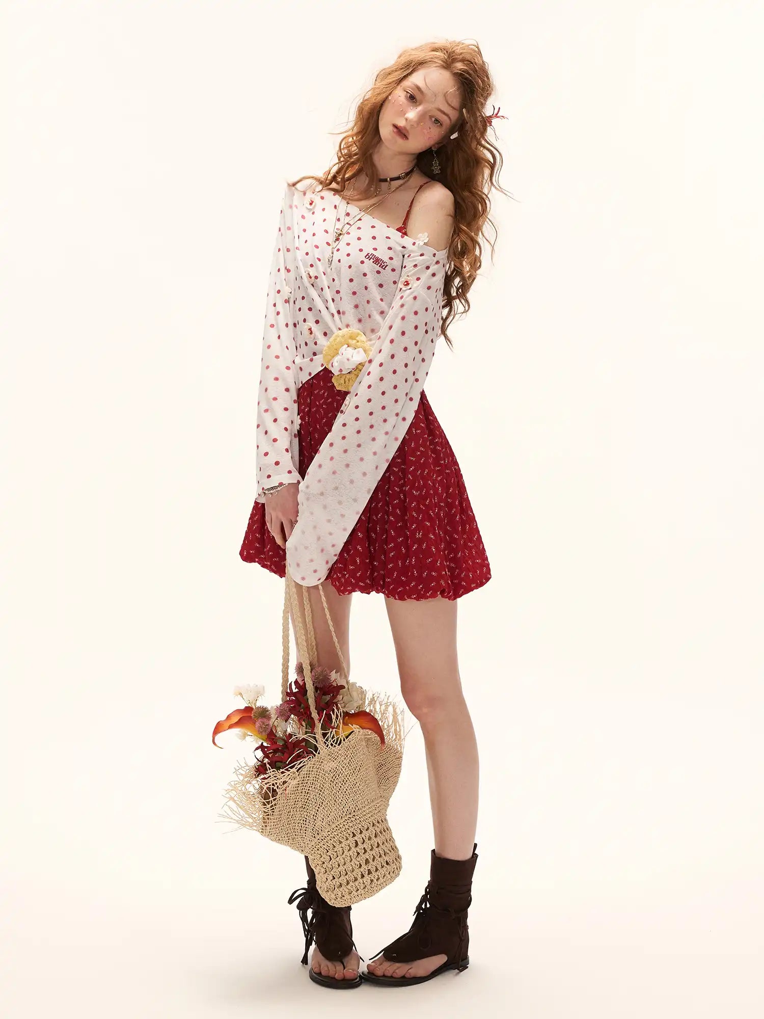 MAMC Long Sleeve Flower Button Polka Dot Sheer Top | Canton Collective