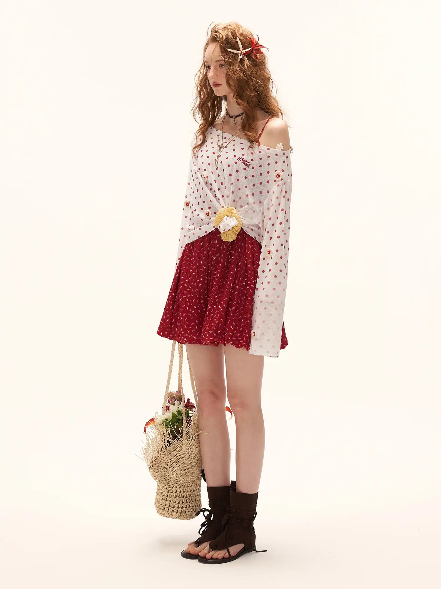 MAMC Long Sleeve Flower Button Polka Dot Sheer Top | Canton Collective