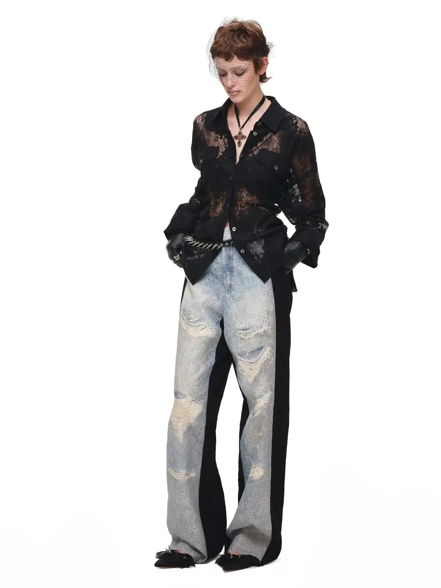 1Jinn Studio Long Sleeve Sheer Floral Lace Shirt | Canton Collective