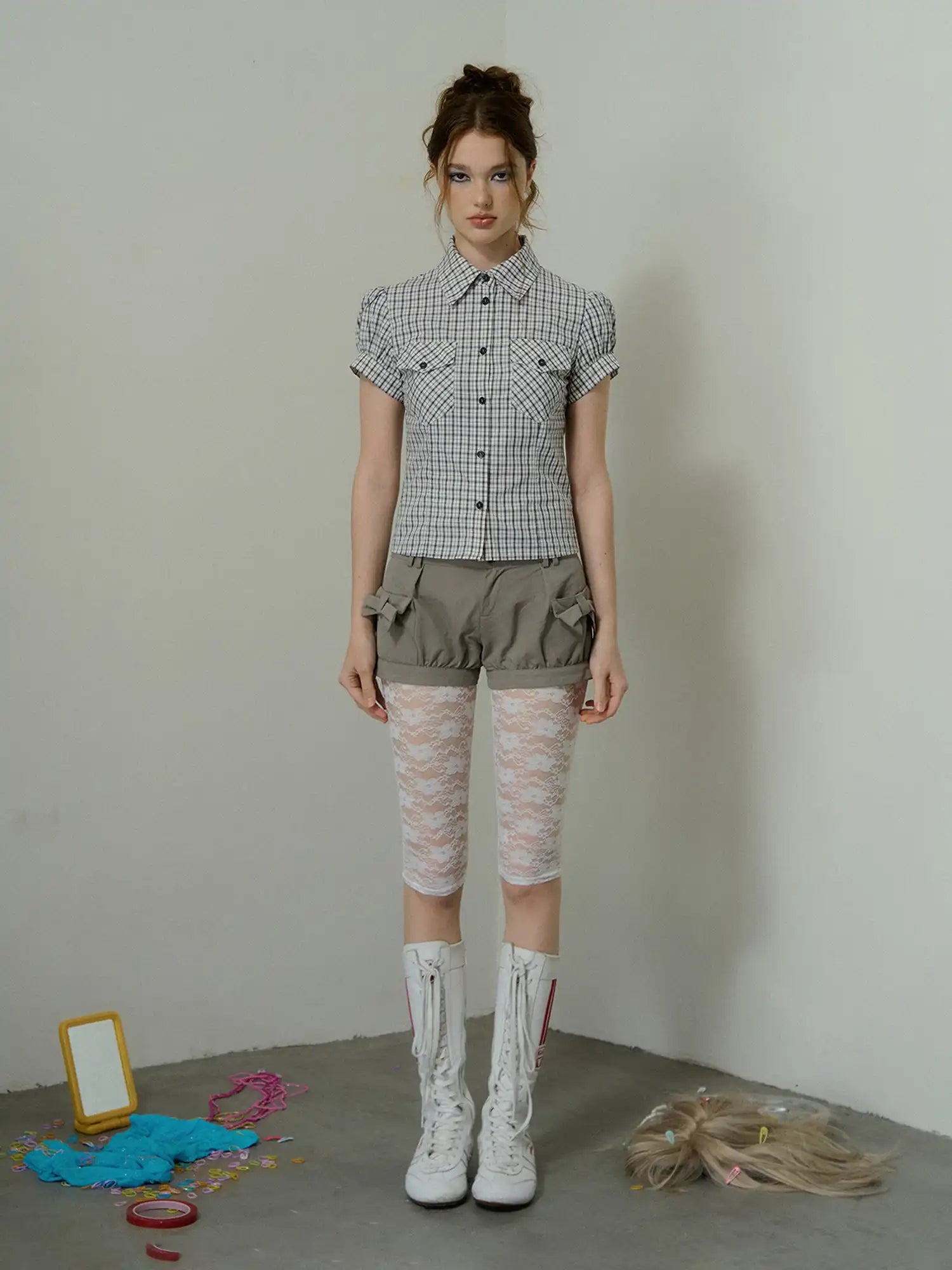 Deleteex Low-Rise Bow Tie Cargo Bubble Shorts | Canton Collective