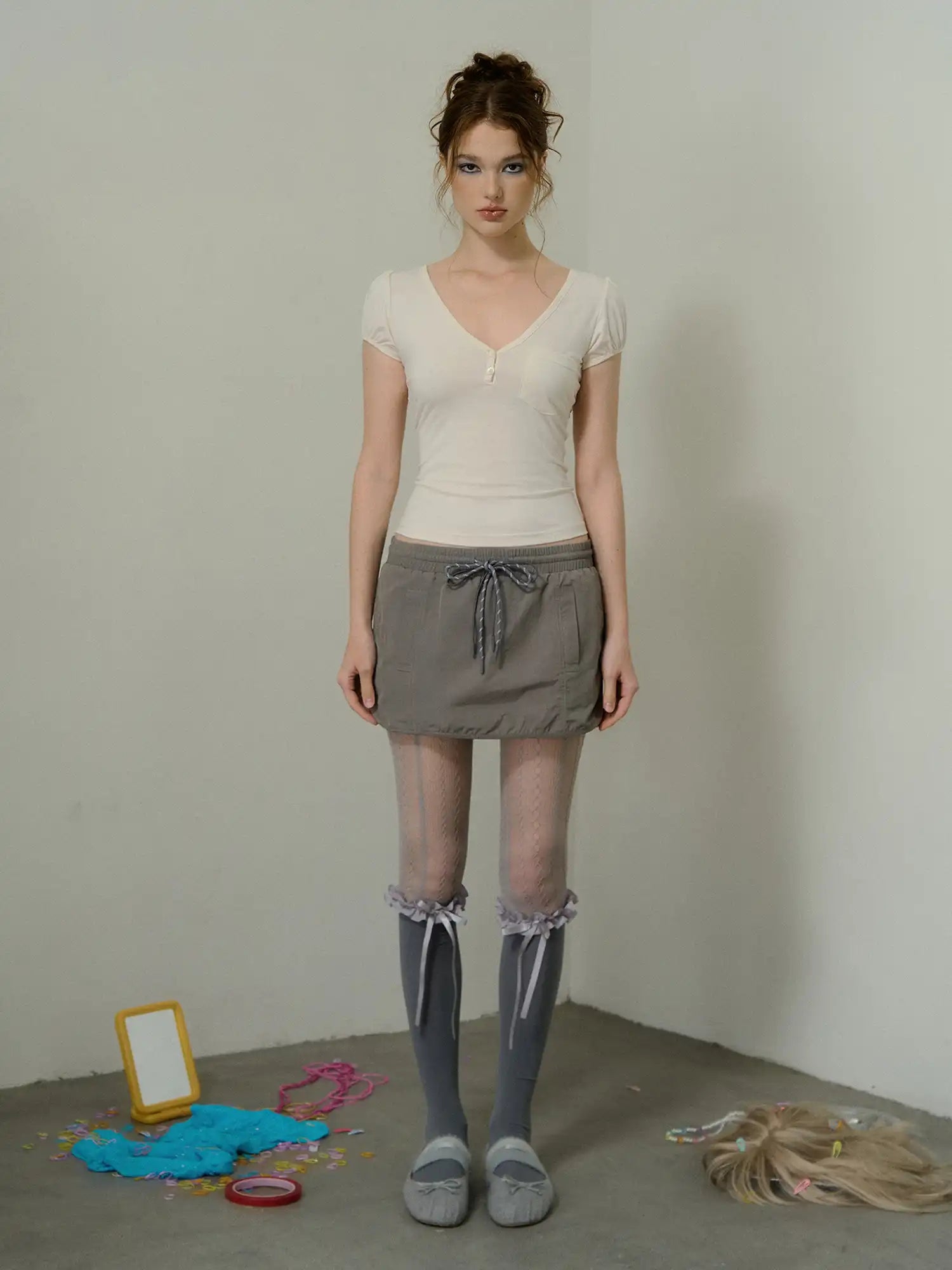 Deleteex Low-Rise Drawstring Nylon Mini Cargo Skirt | Canton Collective