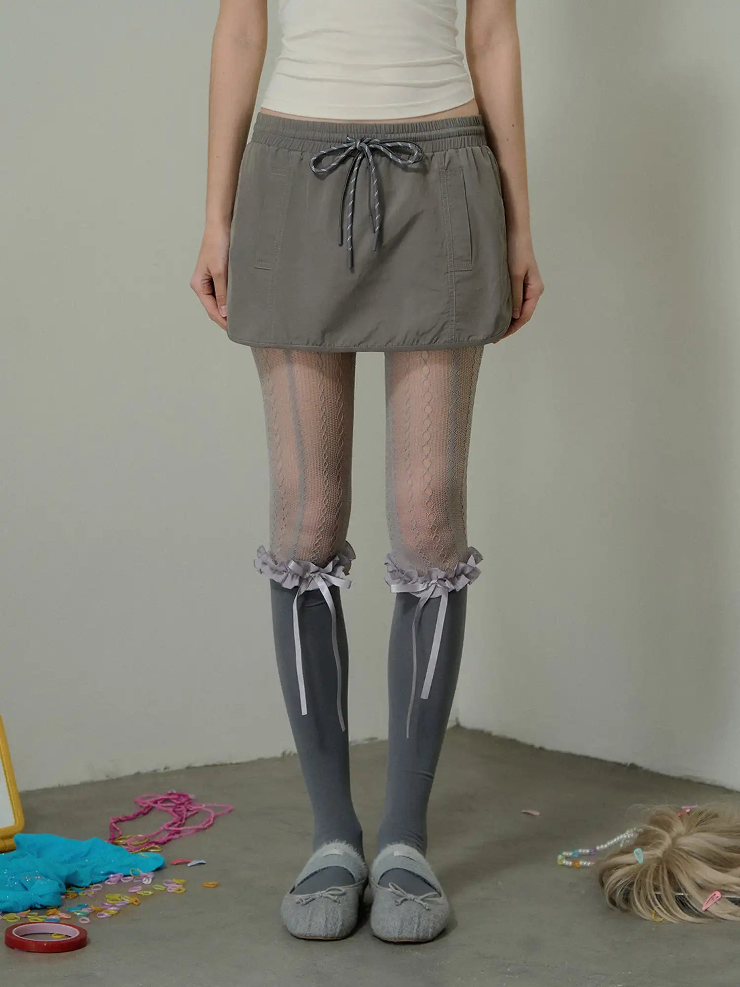 Deleteex Low-Rise Drawstring Nylon Mini Cargo Skirt | Canton Collective