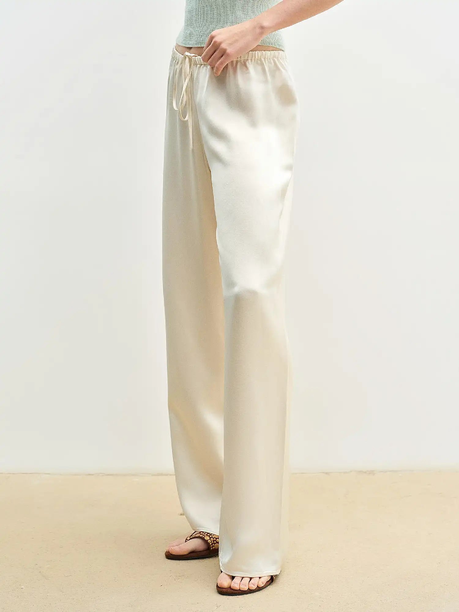 Muse Naps Low Rise Satin Wide Leg Drawstring Pants | Canton Collective