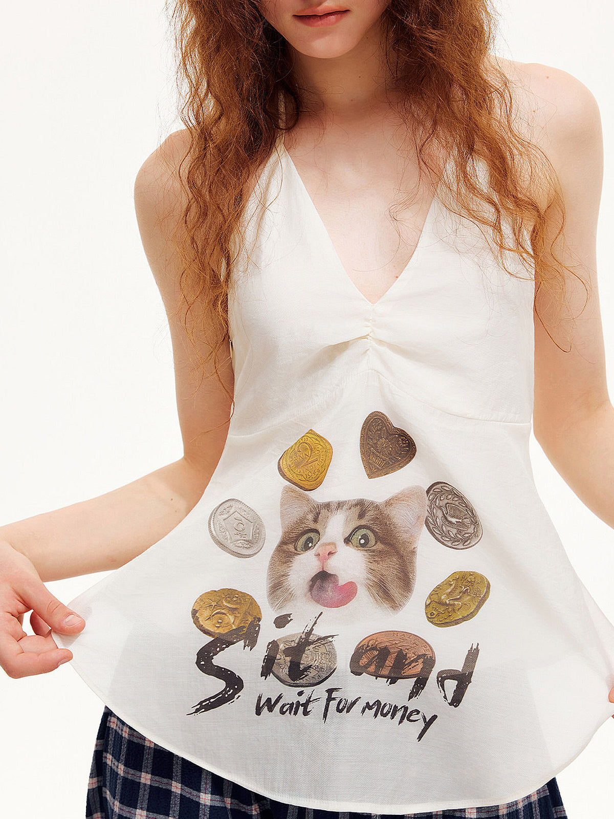Outtheblue Lucky Cat Graphic Backless Halter Top | Canton Collective
