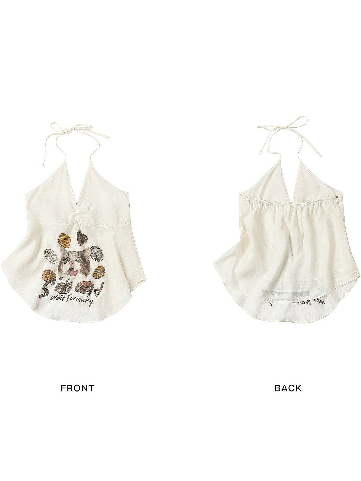 Outtheblue Lucky Cat Graphic Backless Halter Top | Canton Collective