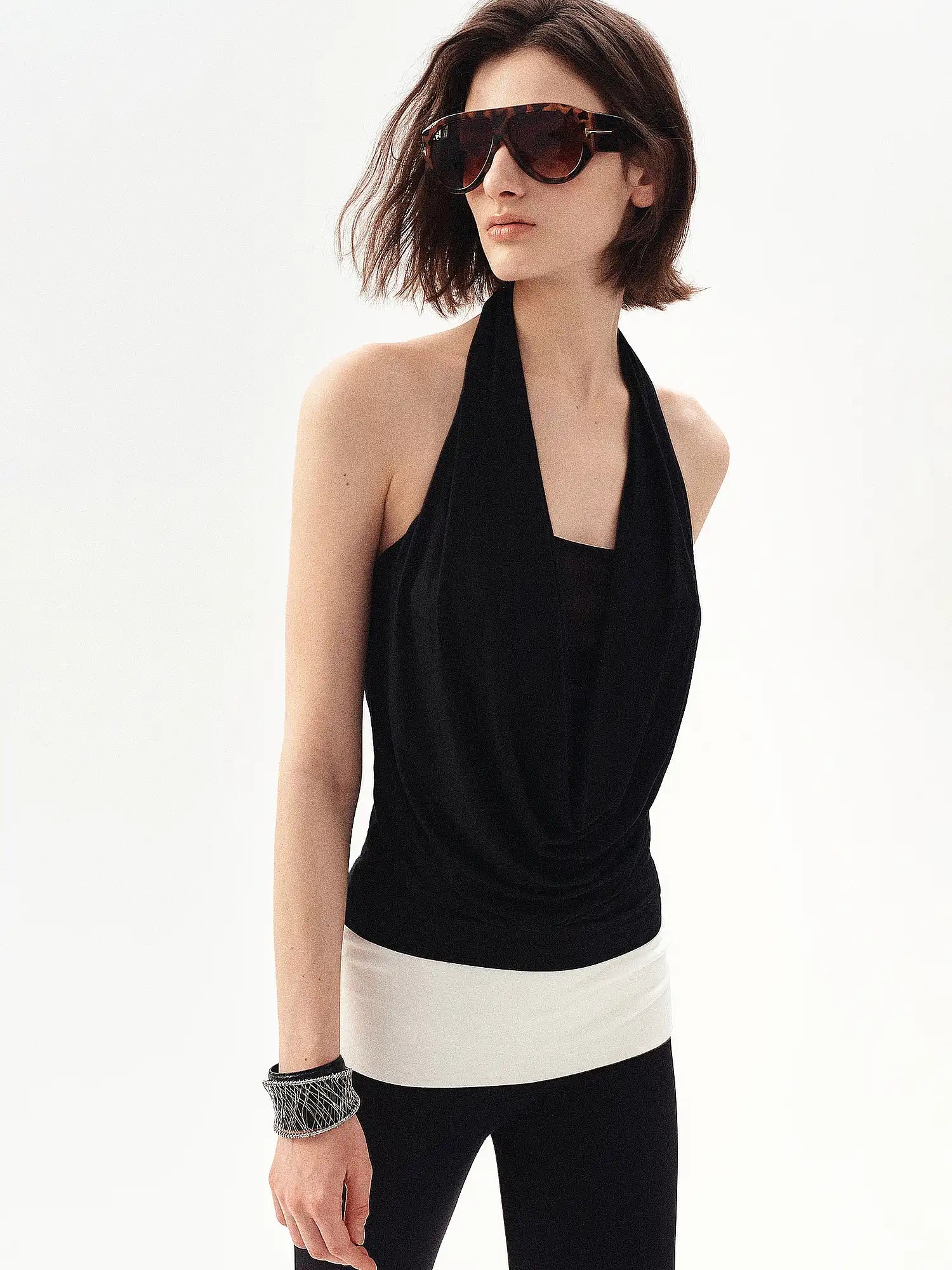 Ayo Lyocell Beaded Cowl Neck Halter Top | Canton Collective