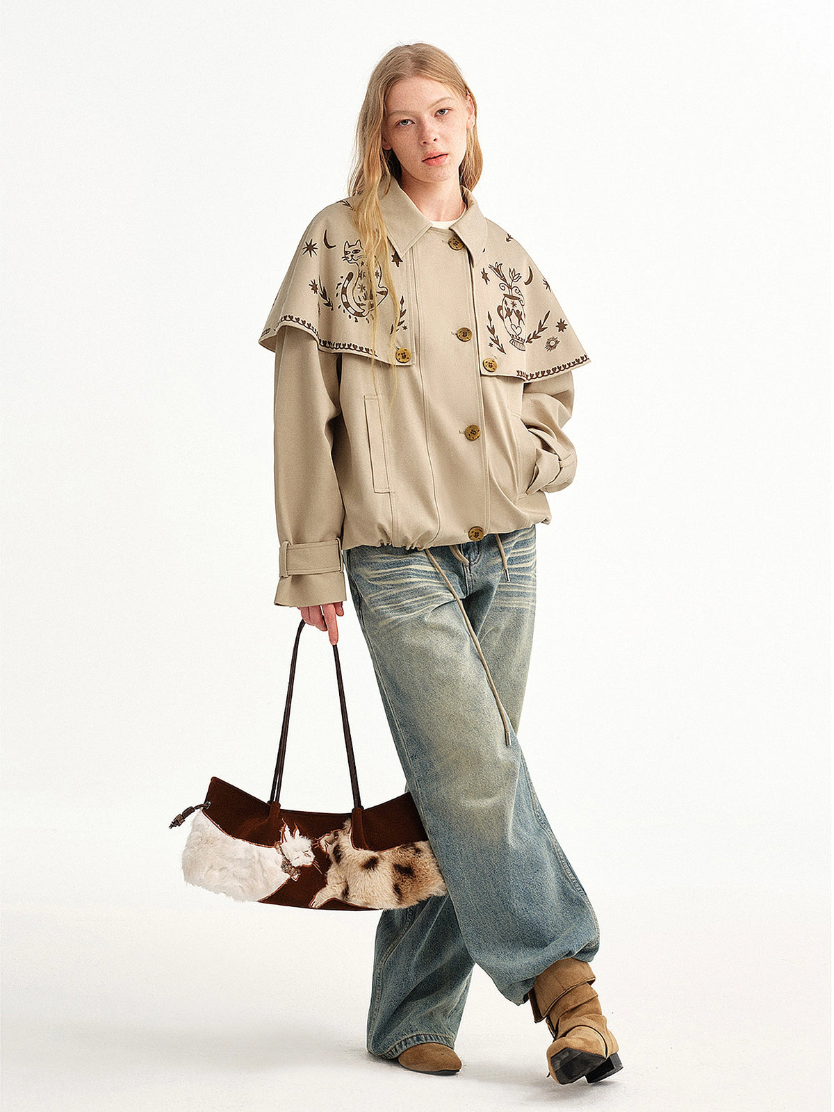 Outtheblue Lyocell Cotton Cropped Cape Trench Jacket | Canton Collective